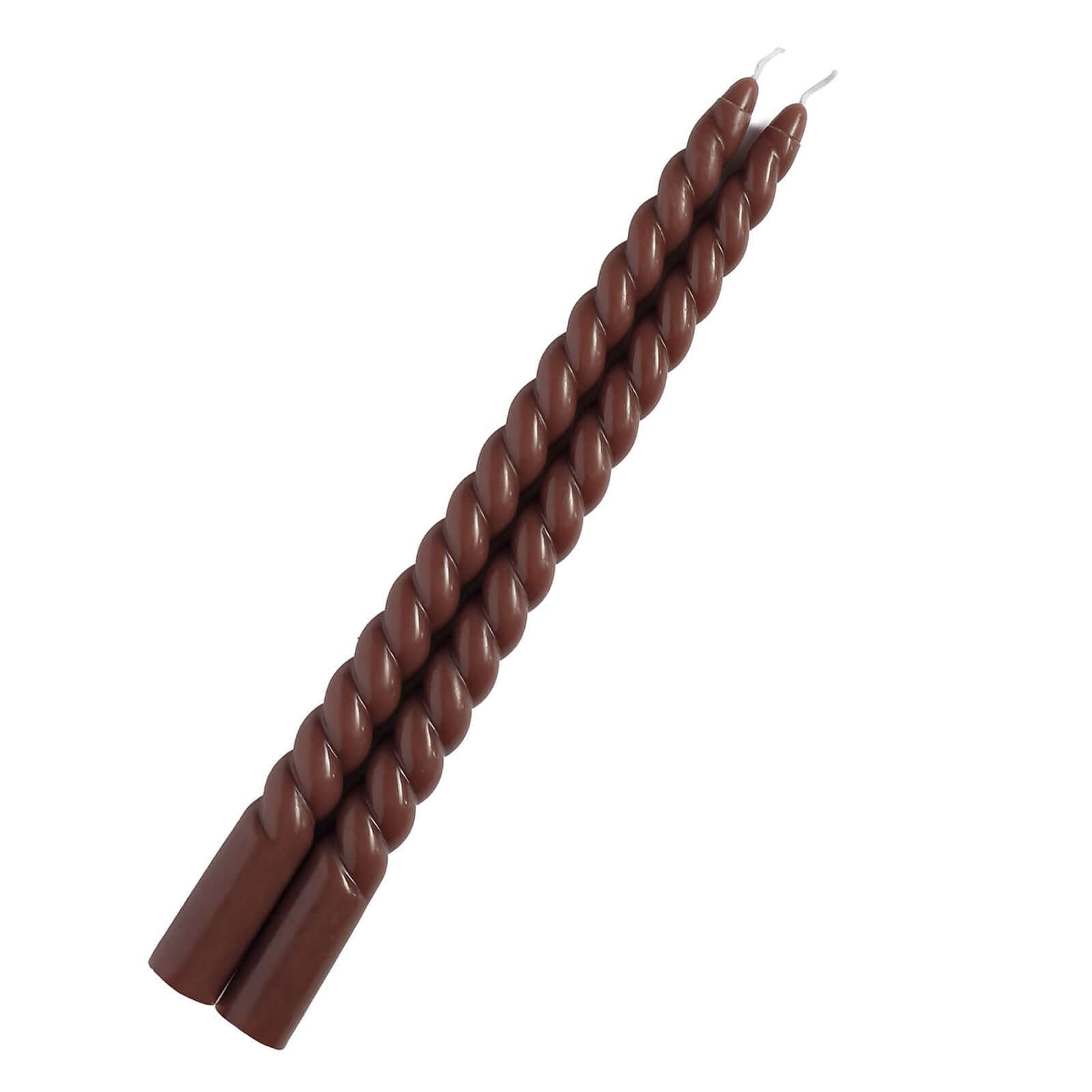 12-Pack Taper Candles Spiral Long Burn Wick Design Mocha Brown - Premium Unscented Wax Dinner Candle Sticks 11"