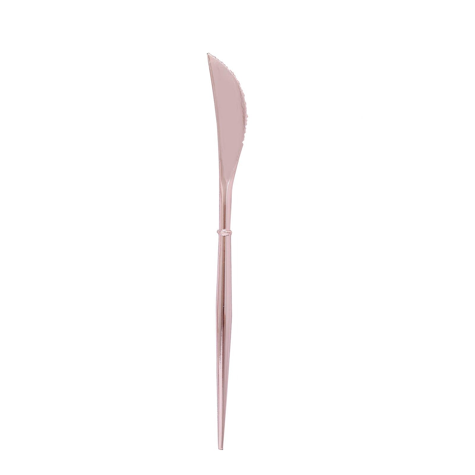 24-Pack Plastic Knives Modern Flatware Rose Gold - Premium Heavy Duty Disposable Silverware 8"