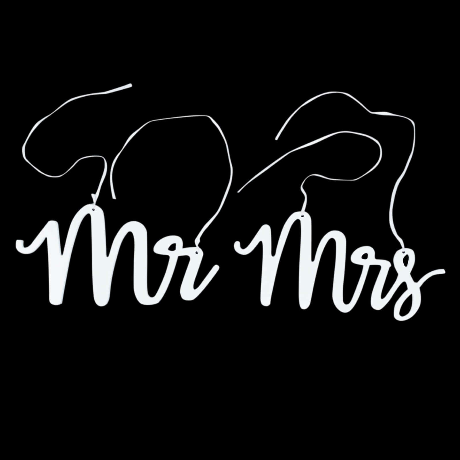 Set of 2 Wood Mr and Mrs Chair Signs White - Chic Calligraphy Wall Hanging Wedding Decor & Props 12"x6"