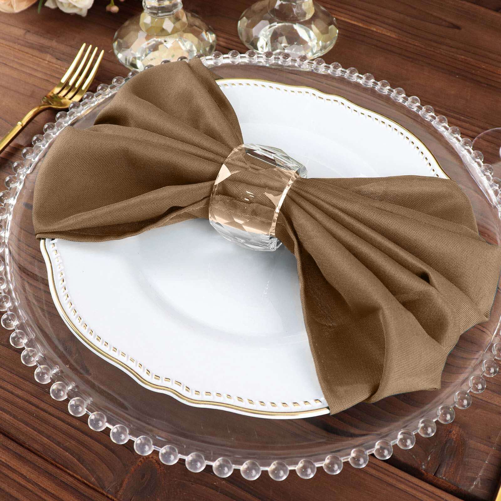 5 Pack Polyester 20"x20" Napkins Taupe - Wrinkle Resistant & Easy Care Cloth Napkins