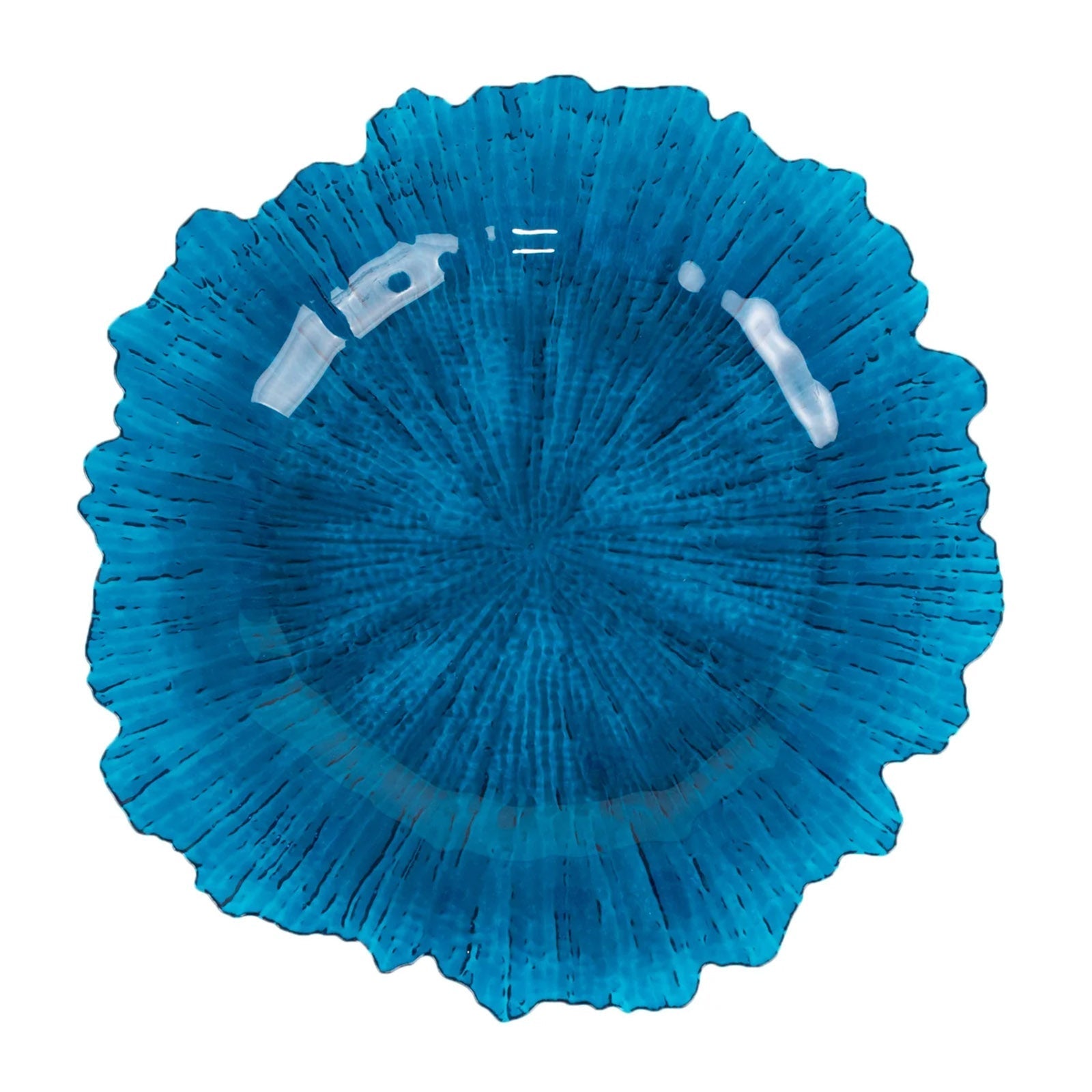 6-Pack Acrylic Plastic Round Charger Plates 13" in Transparent Navy Blue with Reef Design, Dinner Charger Tableware