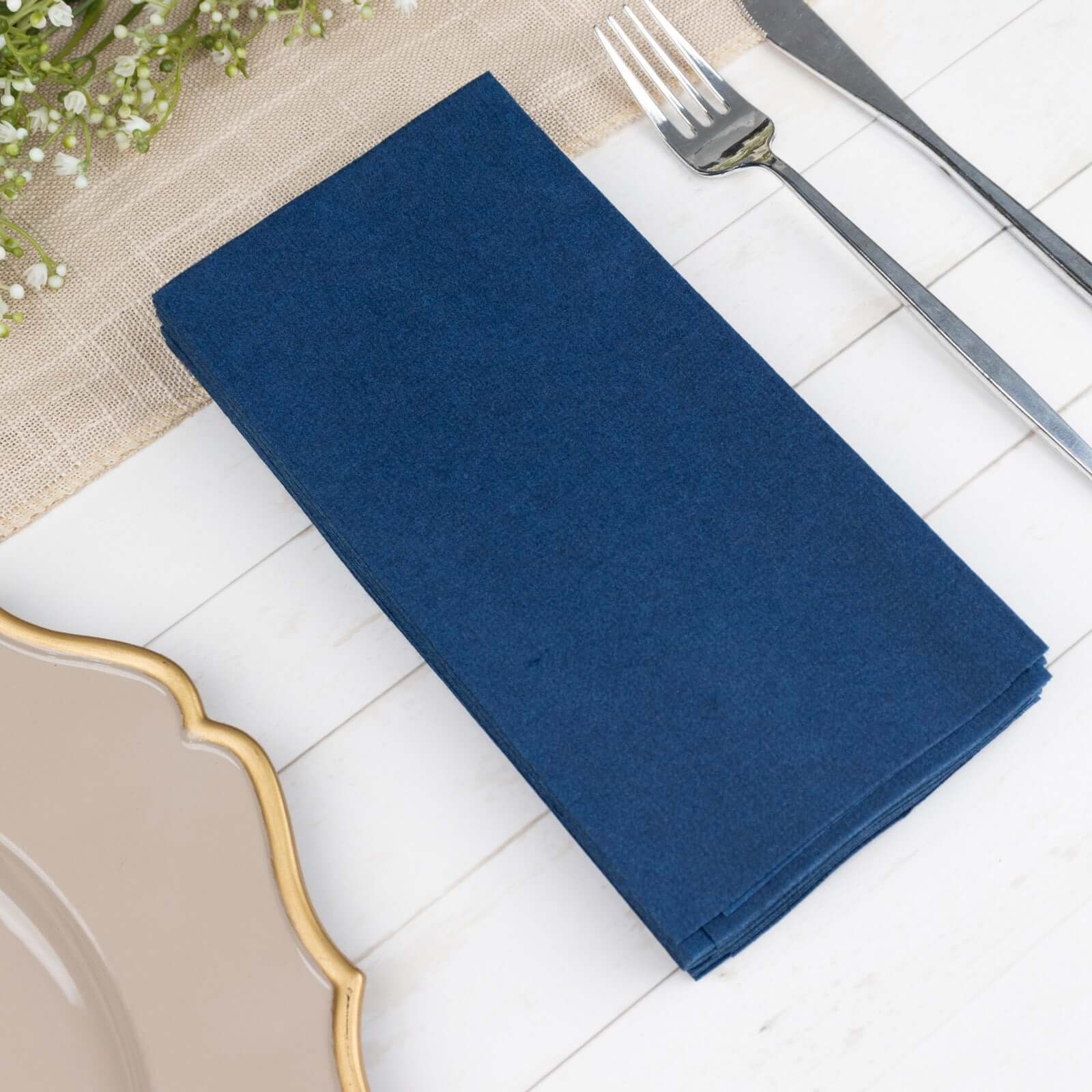 20-Pack Paper Linen-Like Napkins Navy Blue - Disposable Hygienic Airlaid Guest Towels 8.5"x4"