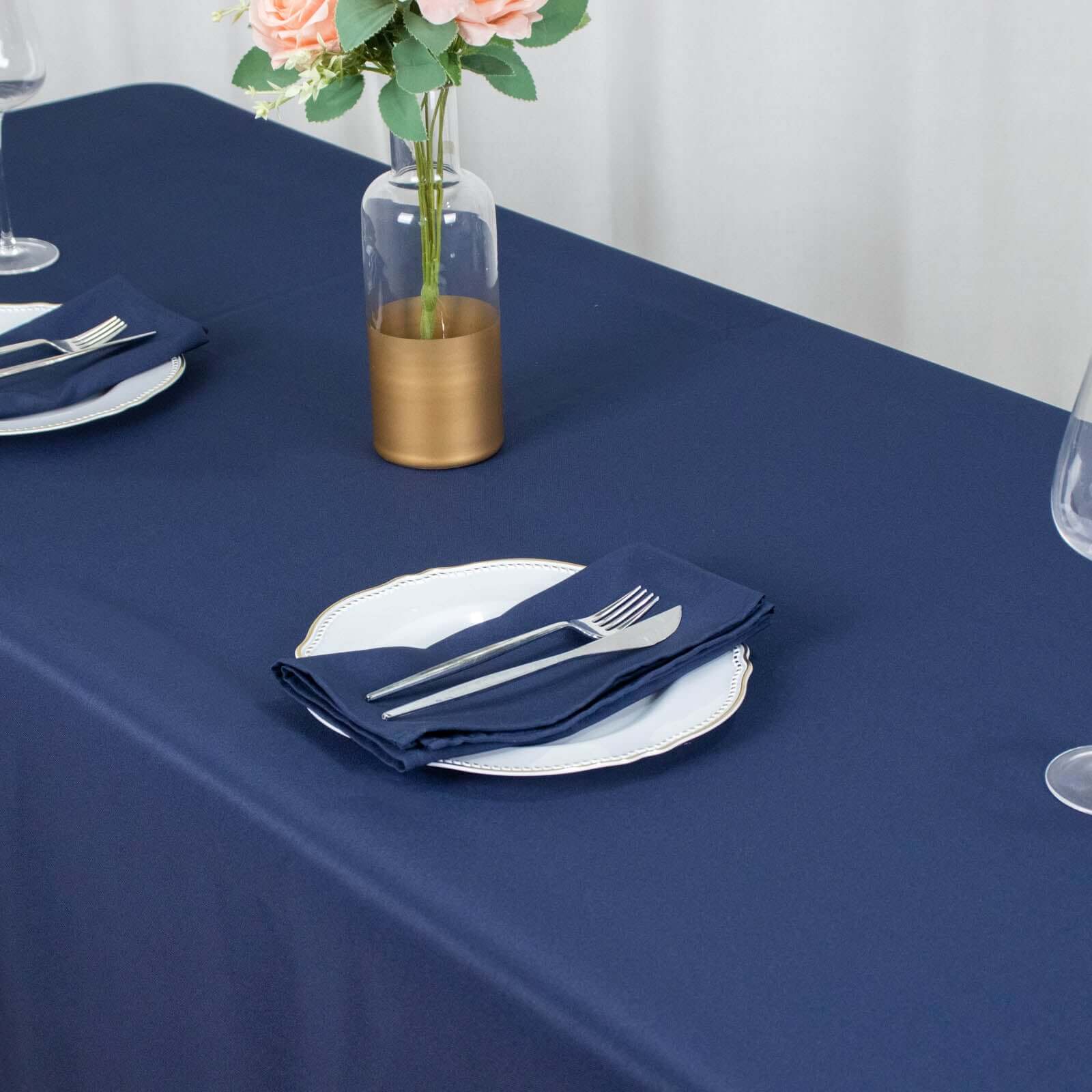 Premium Polyester 90"x156" Rectangle Tablecloth Navy Blue - Seamless 220GSM Stain-Resistant Table Cover