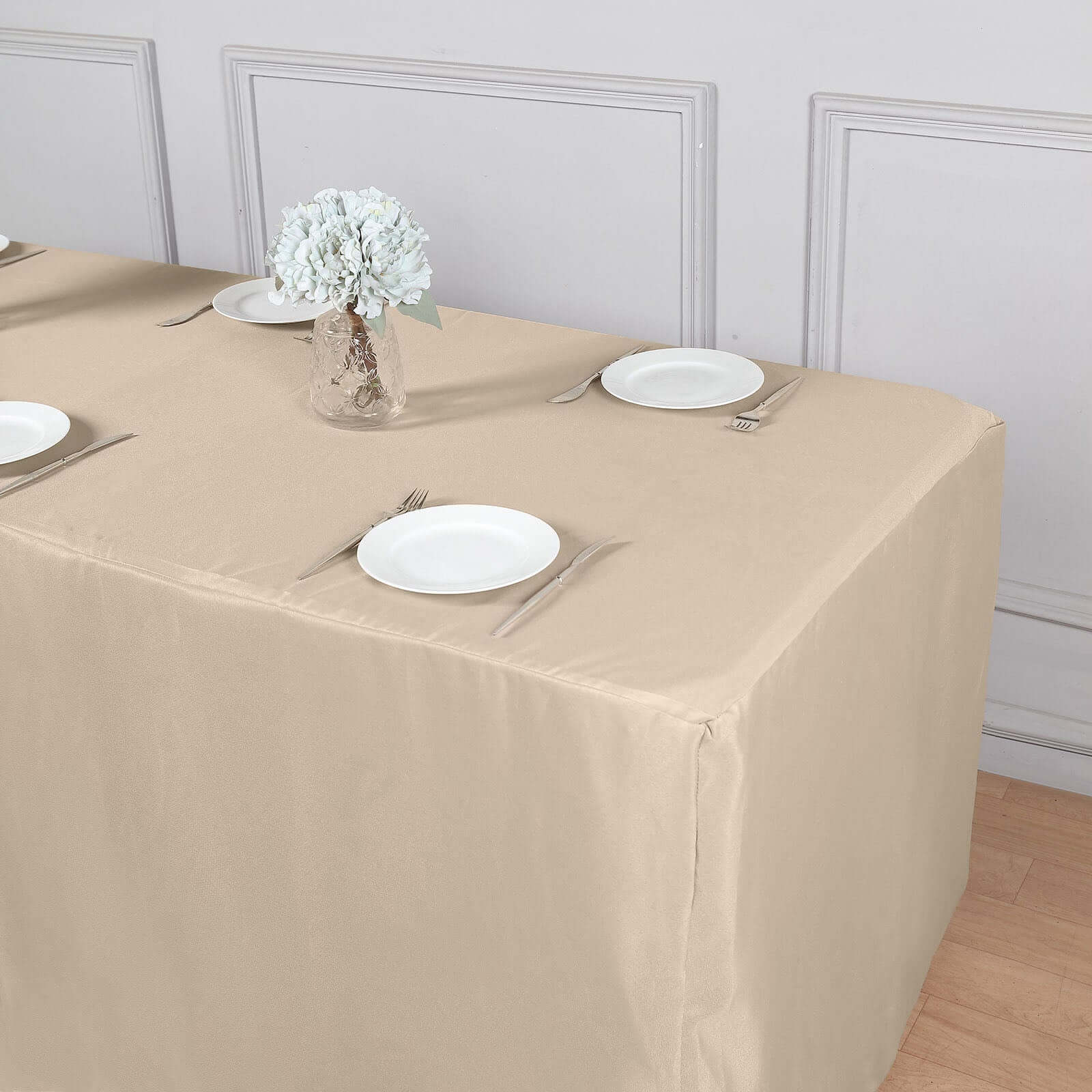 Fitted Polyester 96"x30" Rectangle Tablecloth Nude - Durable and Easy to Maintain Table Cover