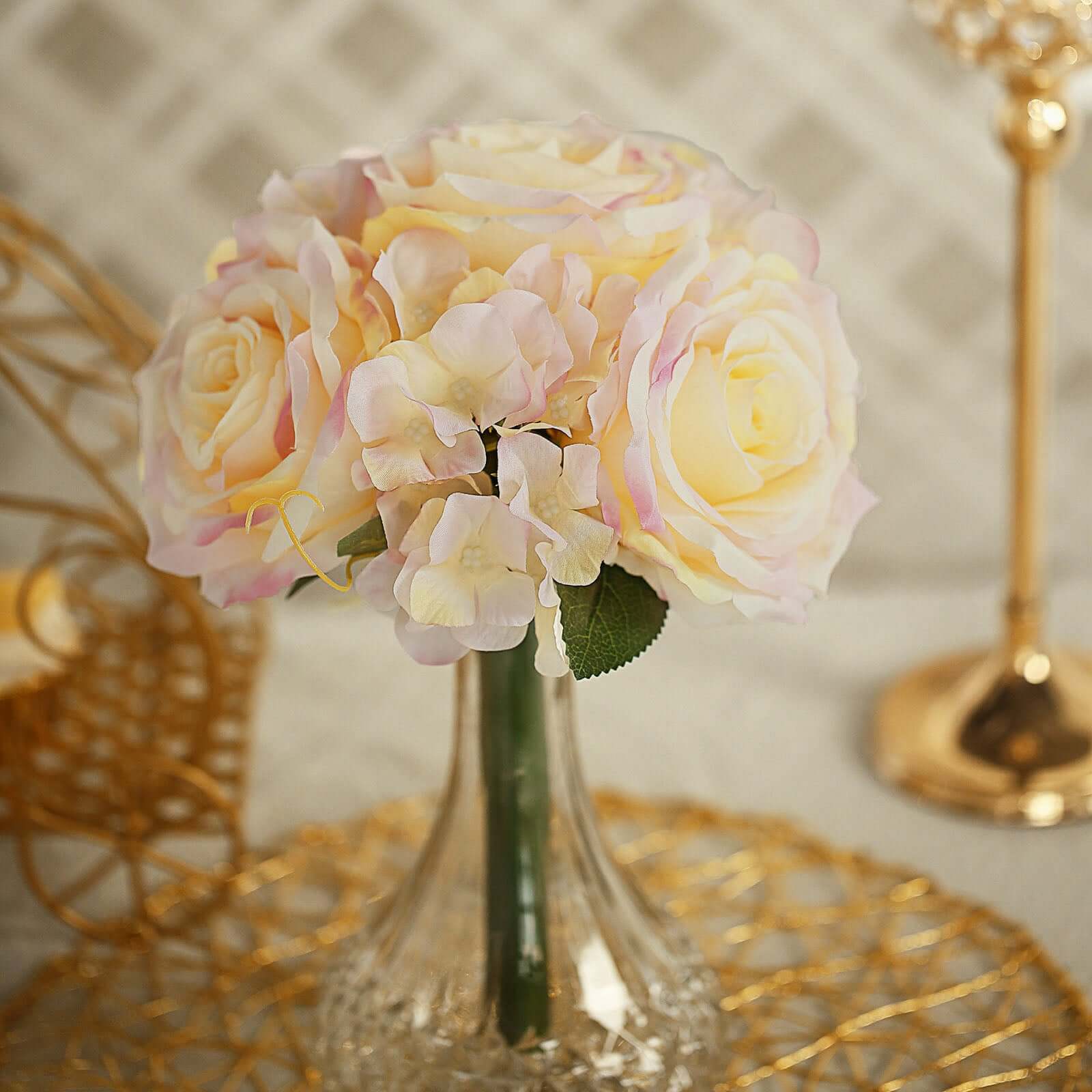 2 Bushes Pink Artificial Silk Rose and Hydrangea Flower Bouquets