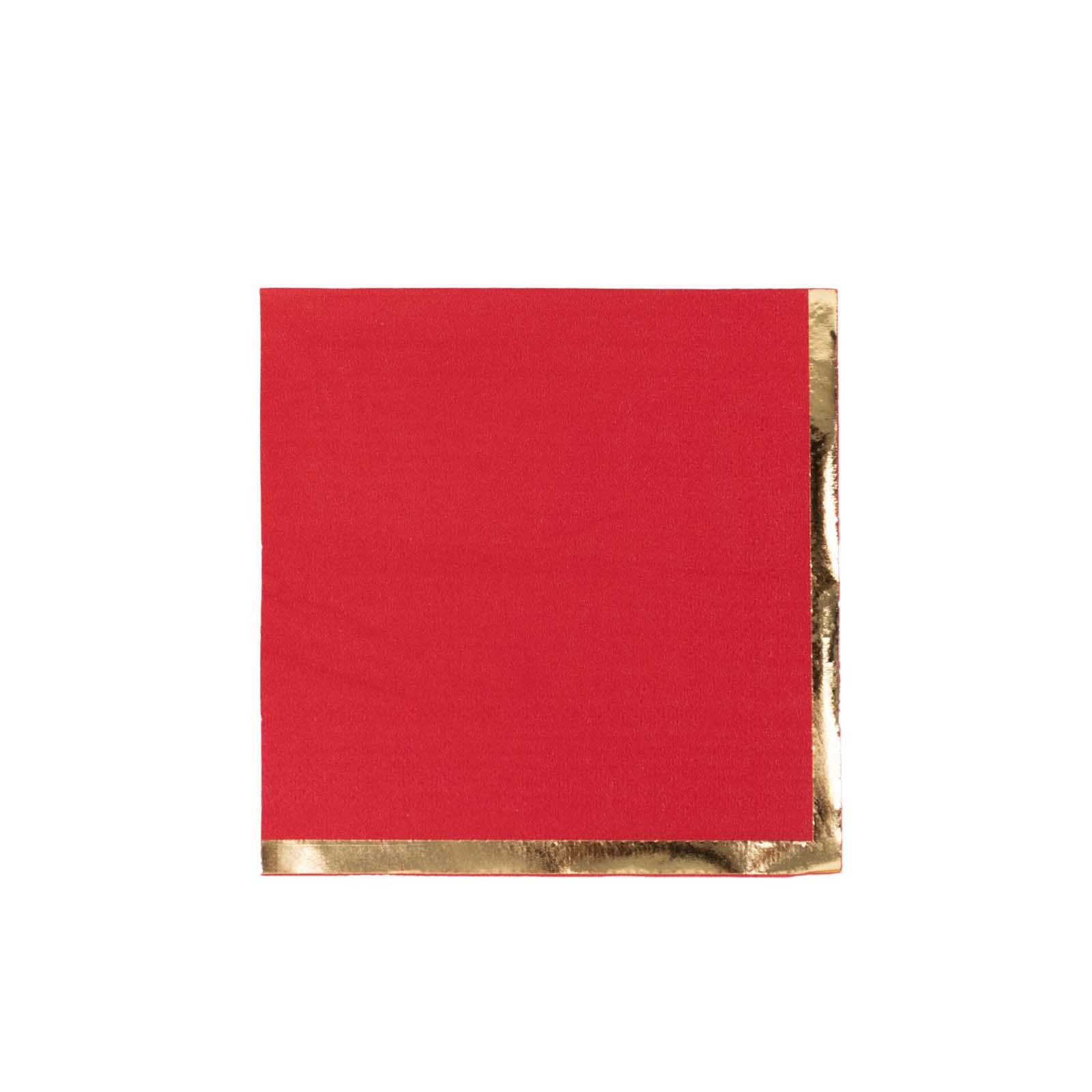 50-Pack Paper Beverage Napkins Red with Gold Foil Edge - 2 Ply Disposable Soft 18GSM Cocktail Napkins 5"x5"