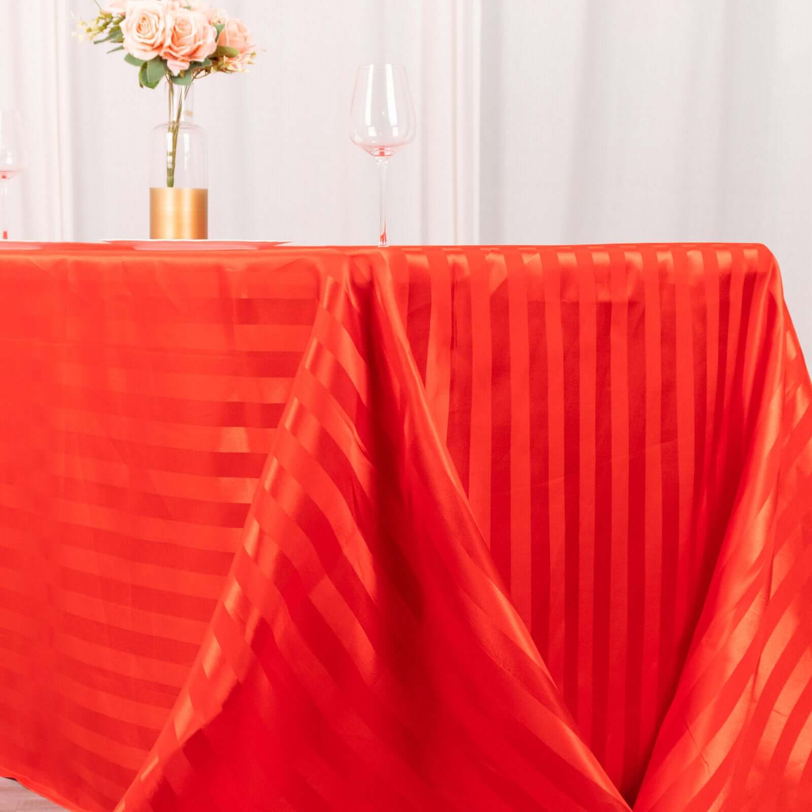 Satin Striped 90"x132" Rectangular Tablecloth Red Satin Stripe - Seamless Silky Smooth Table Cover