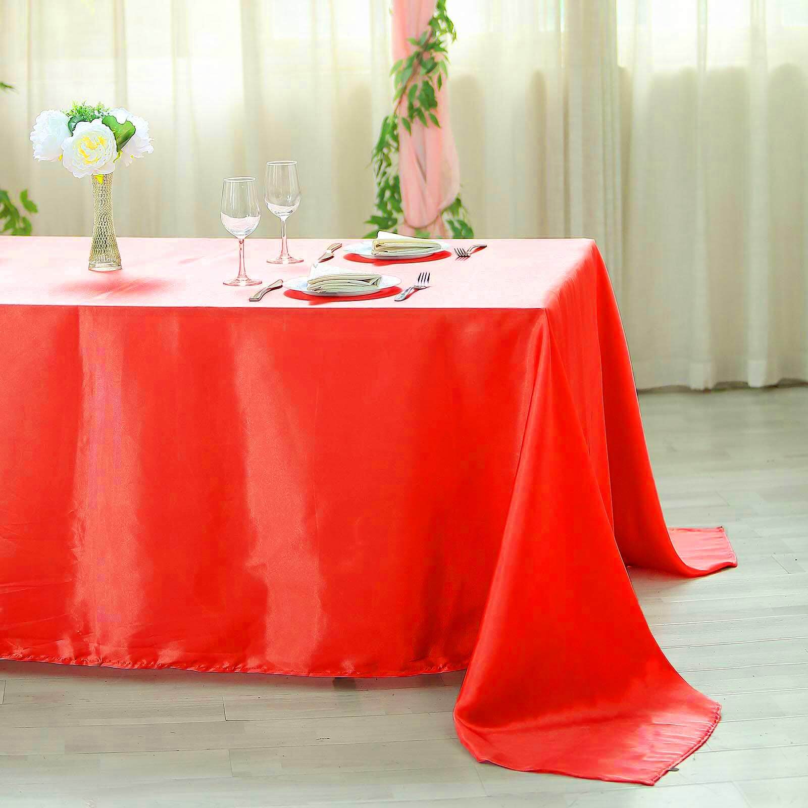 Satin Rectangular 90"x156" Tablecloth Red - Seamless Table Cover