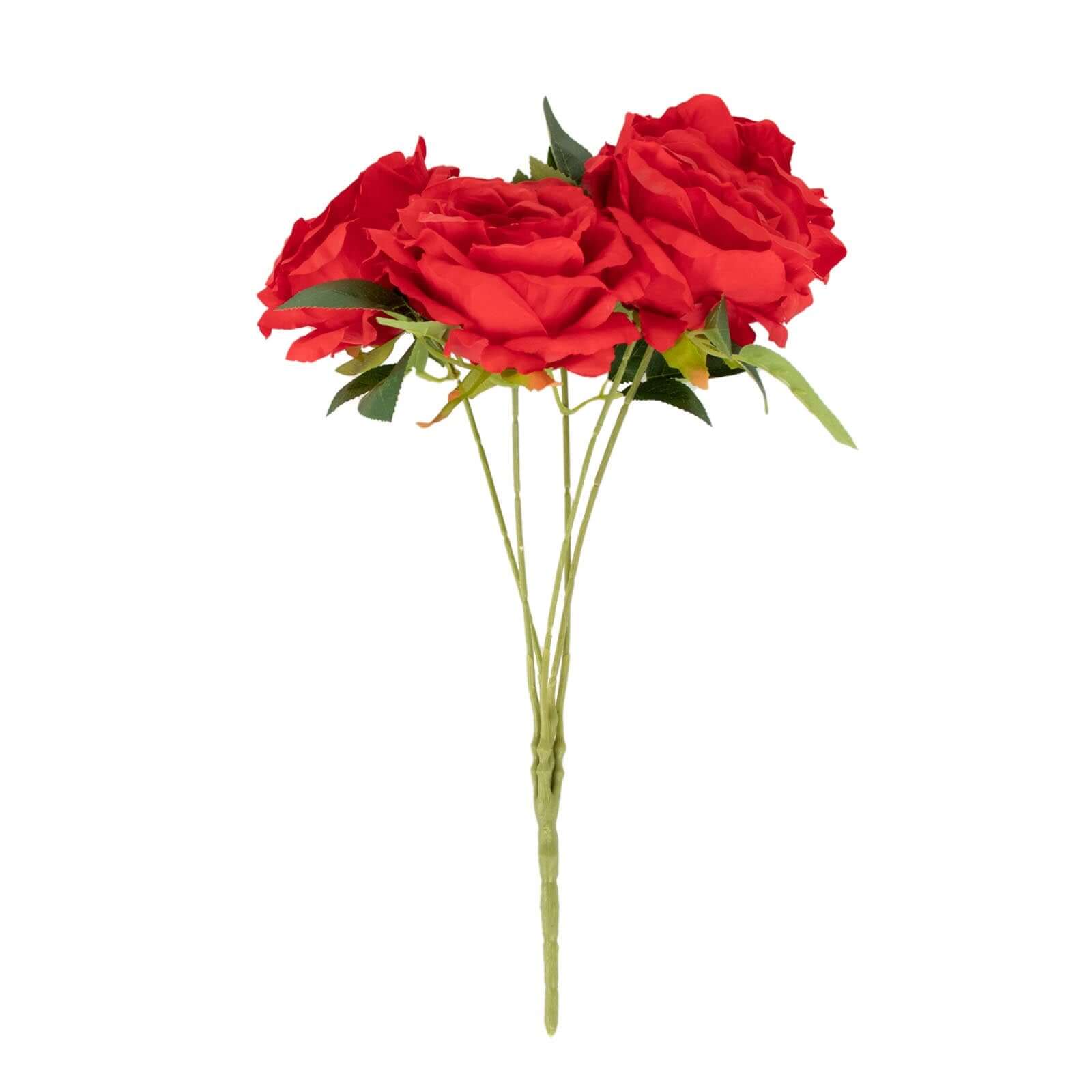2 Bushes 17" Red Premium Silk Jumbo Rose Flower Bouquet, High Quality Artificial Wedding Floral Arrangements
