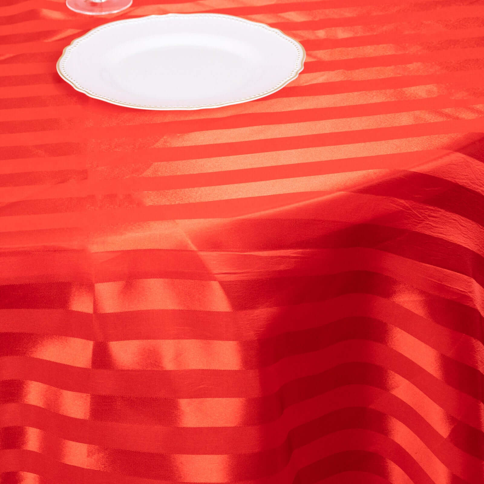 Satin Striped 120" Round Tablecloth Red Satin Stripe - Silky Smooth Seamless Table Cover