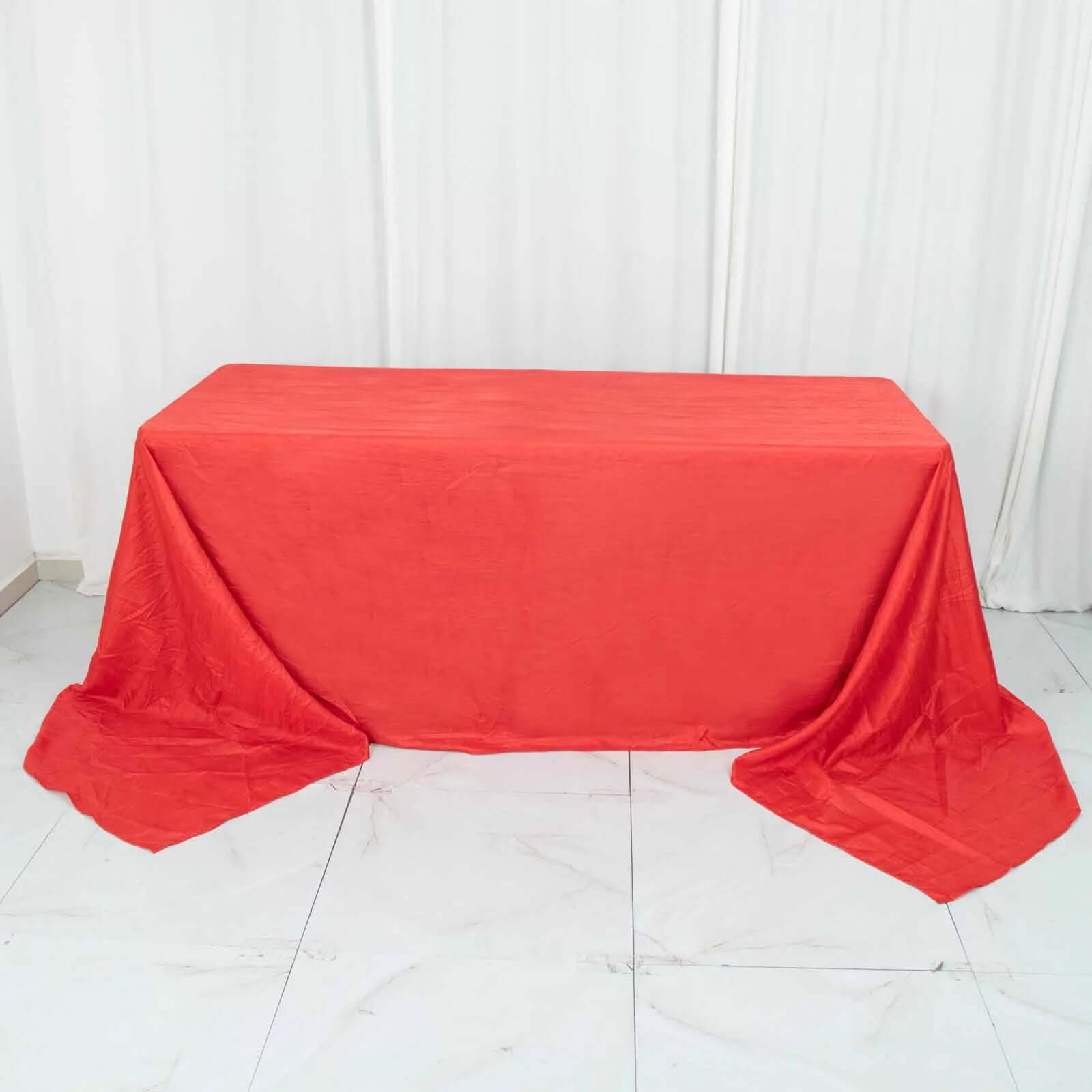 Taffeta 90"x156" Rectangle Tablecloth Red - Accordion Crinkle Seamless Table Cover