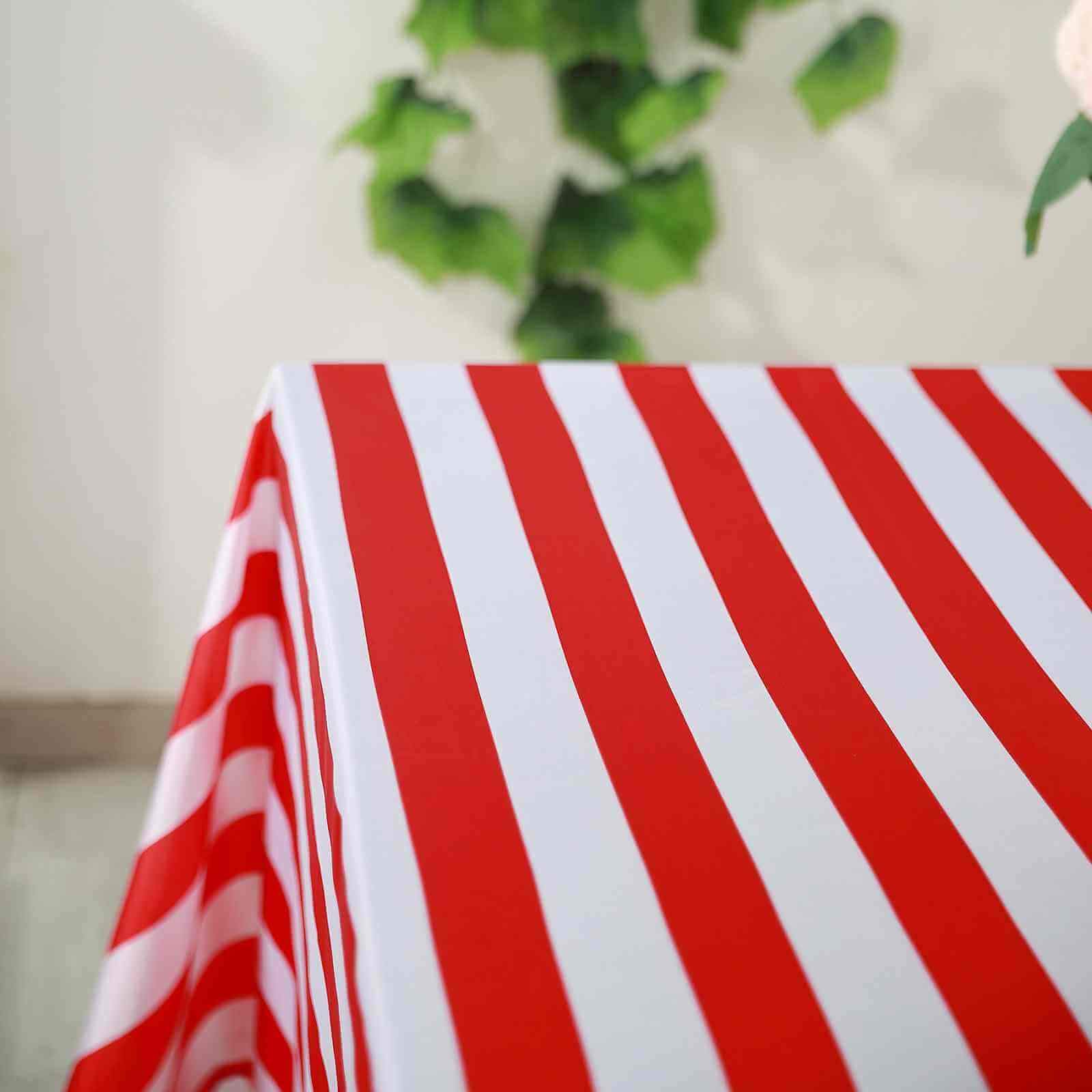 Satin 90"x156" Rectangle Tablecloth Red/White - Stripe Design with Seamless Finish Table Cover