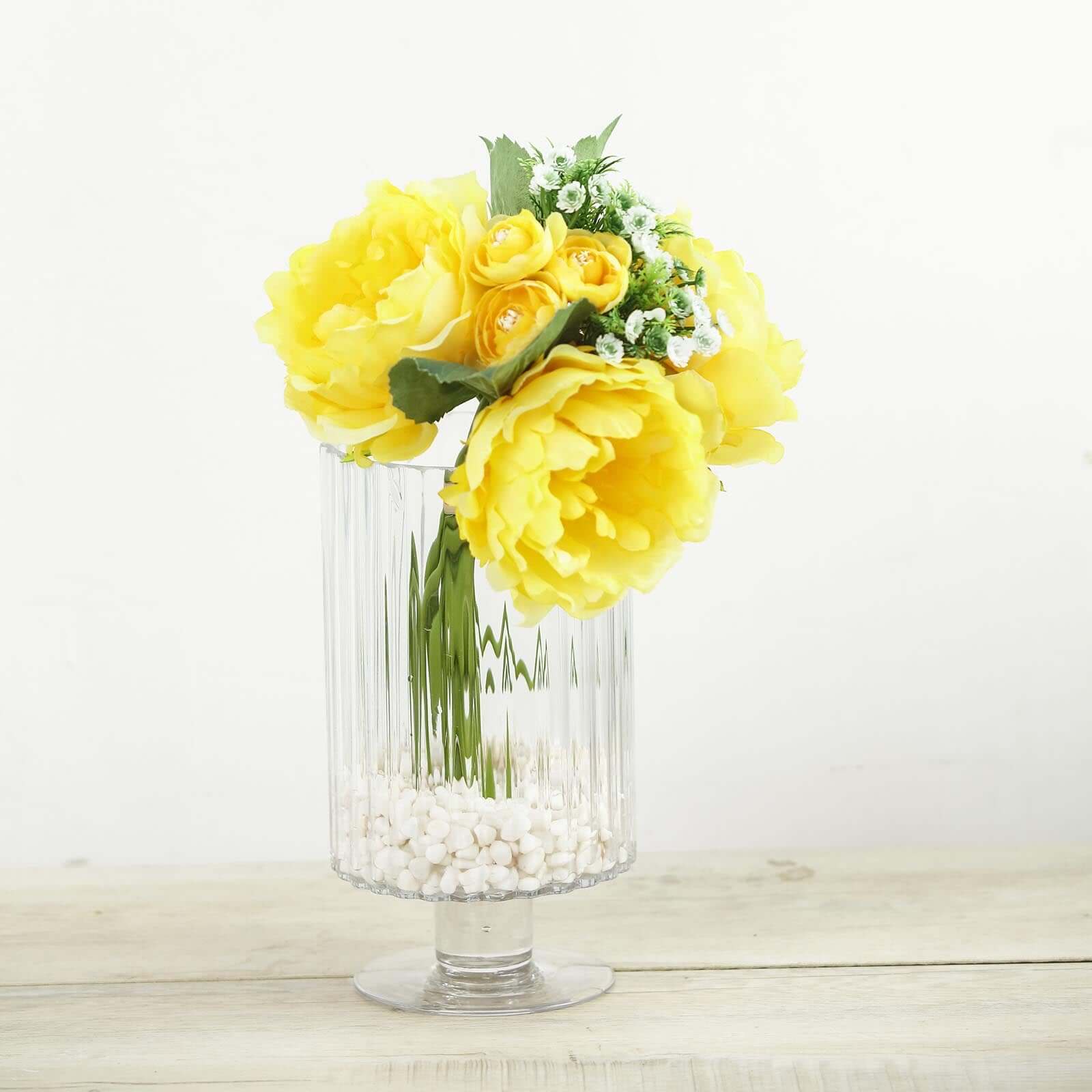 2-Pack Glass Pedestal Vases Ribbed Design Clear - Durable Votive Candle Holders for Events 9"
