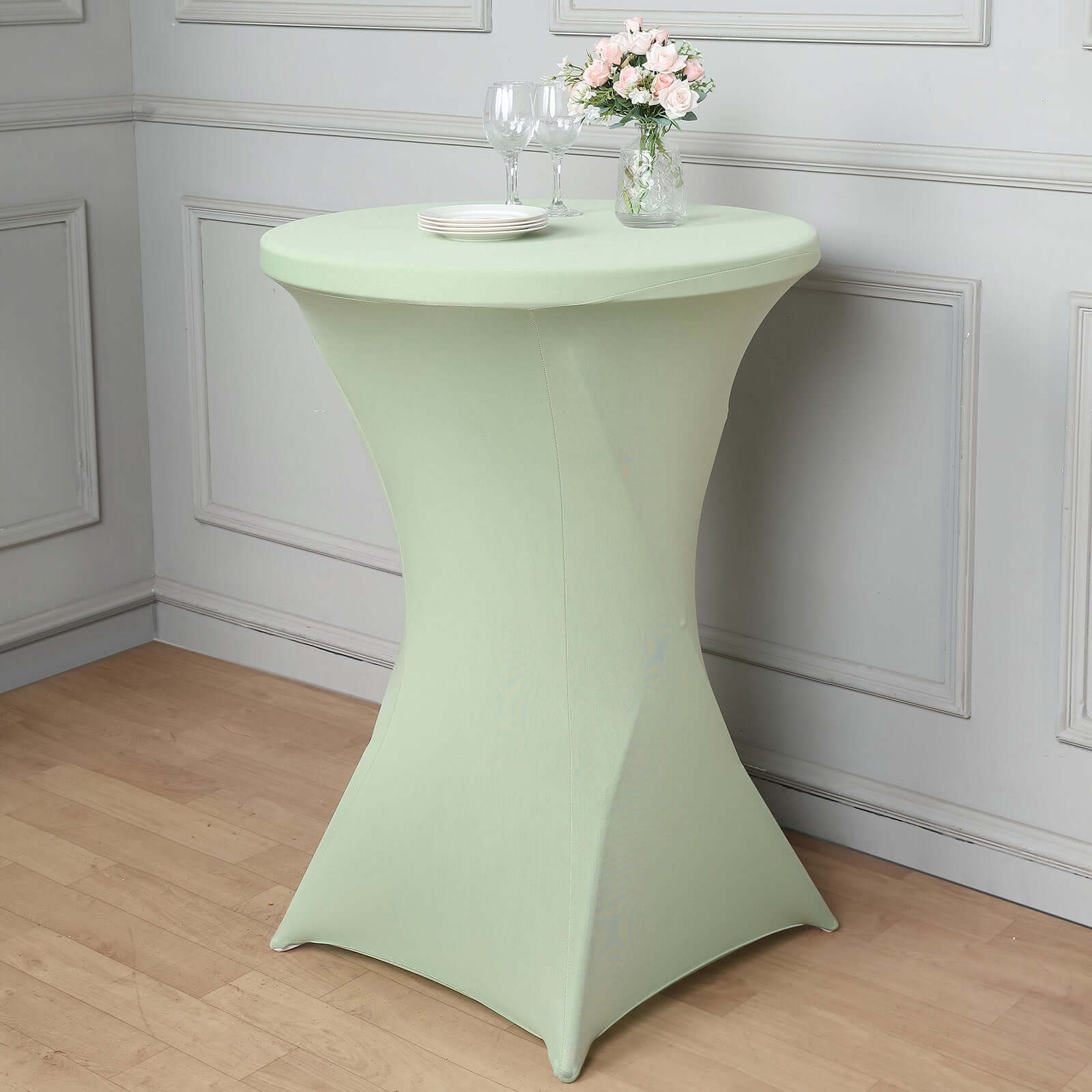 Spandex 24"-32" Round Cocktail Table Cover Sage Green - Easy to Maintain Stretch Fitted Highboy Tablecloth