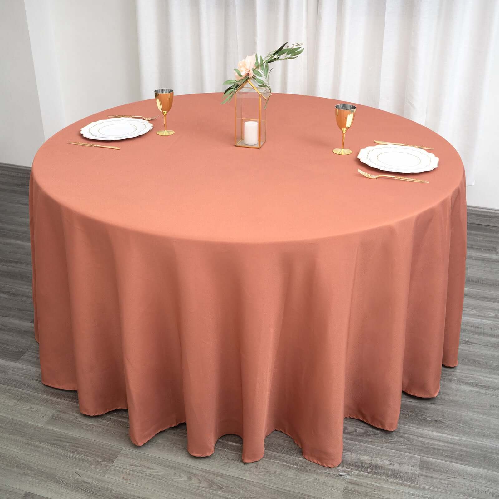 Polyester 120" Round Tablecloth Terracotta (Rust) - Seamless Wrinkle-Resistant Table Cover