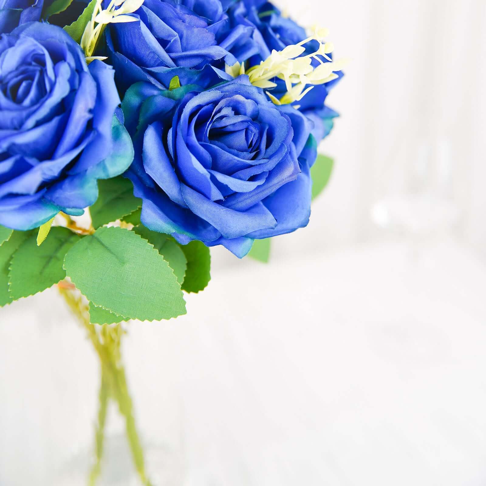 2 Bushes 18" Real Touch Royal Blue Artificial Rose Flower Bouquet, Silk Long Stem Flower Arrangements