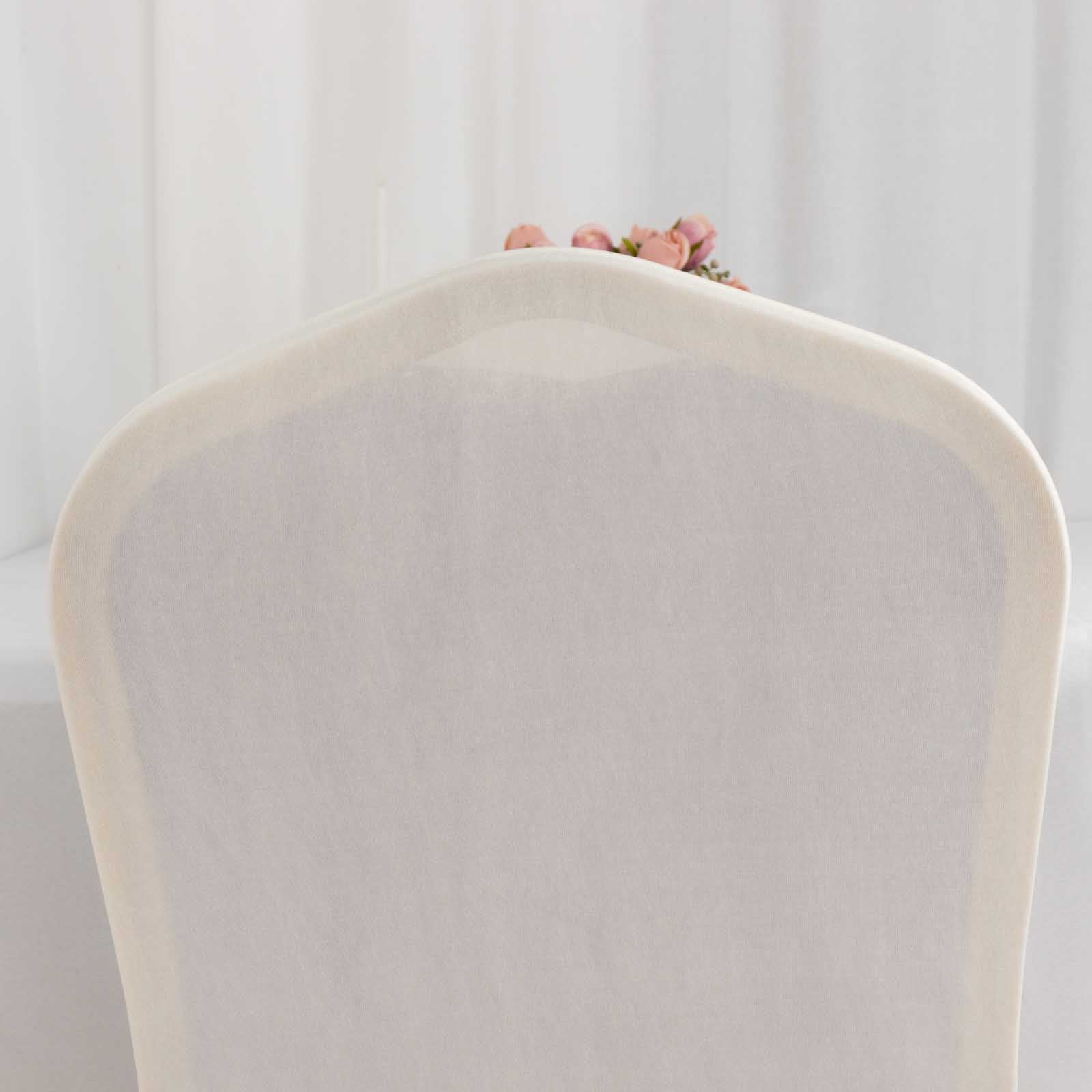 Spandex Chair Cover with Ruffle Pleated Skirt for Banquet Chairs Ivory - 1-Piece Stretch Fitted Slipcover