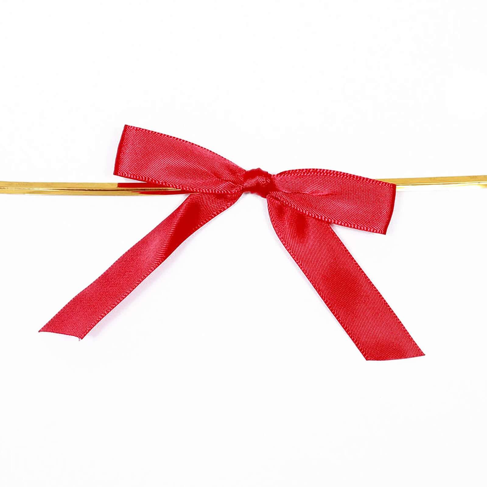 50 Pcs 3" Satin Ribbon Bows With Twist Ties, Gift Basket Party Favor Bags Decor - Red Classic Style