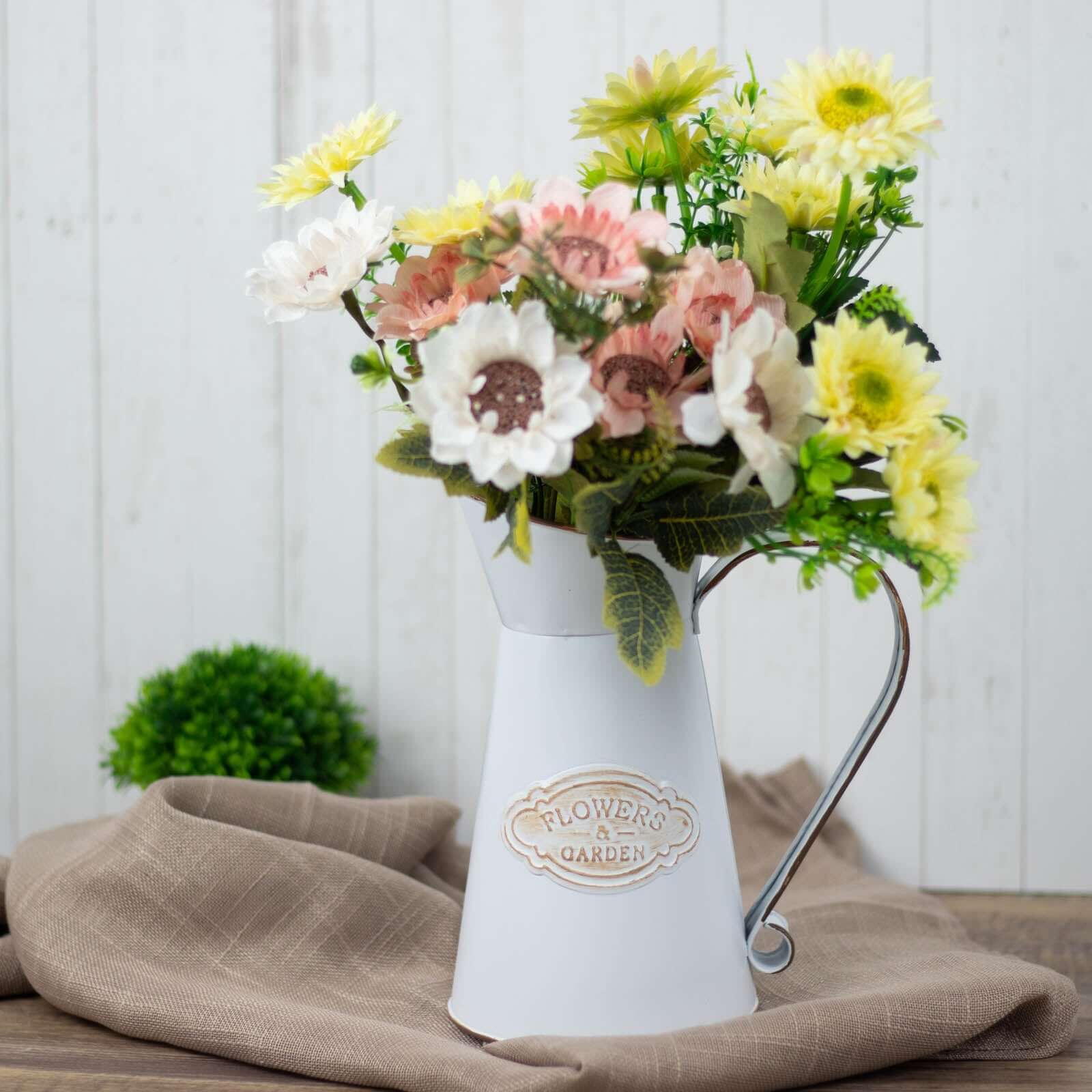 Metal Garden Water Pitcher Rustic Milk Jug Design - Shabby Chic Decorative Flower Vase 9"