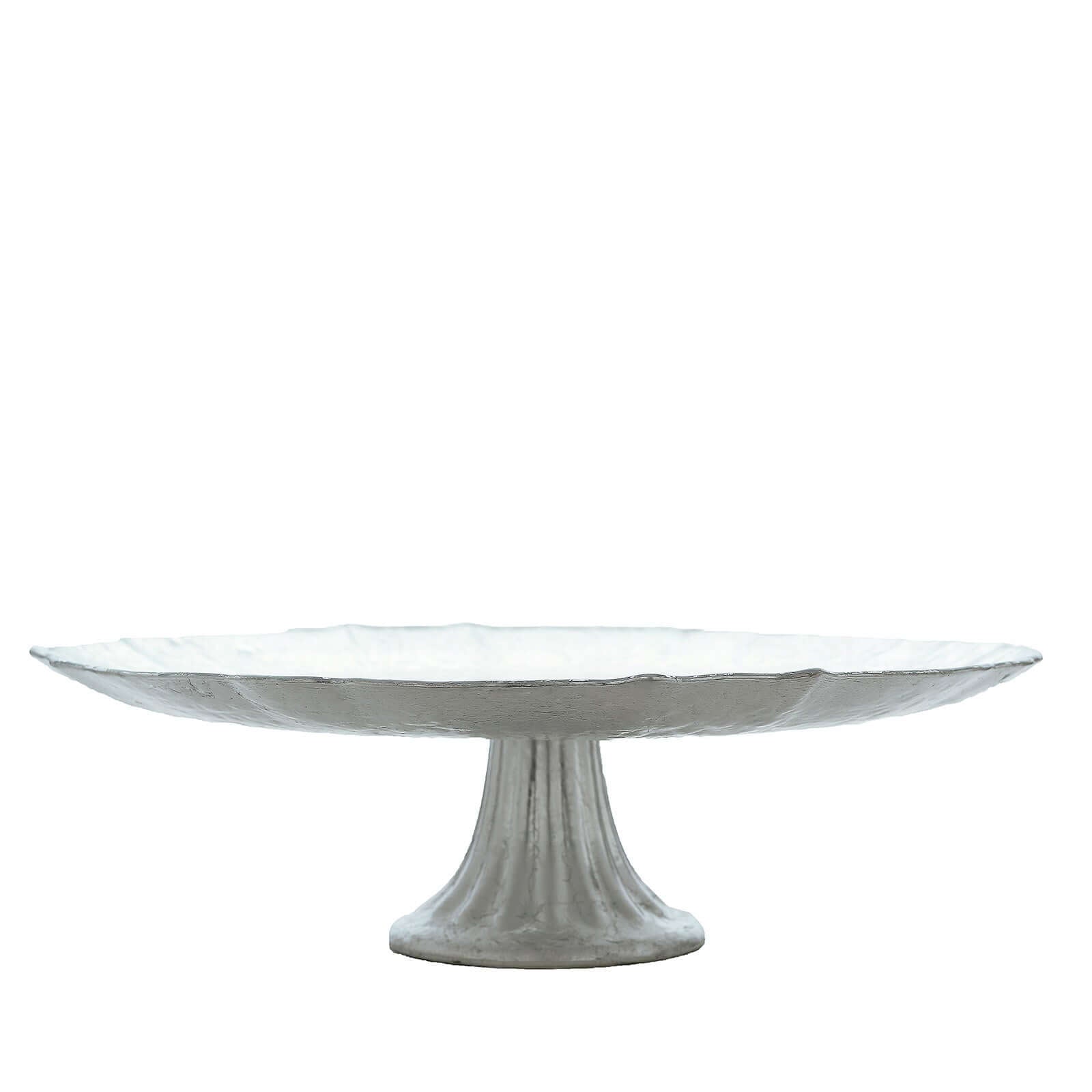 Glass Pedestal Cake Stand Scalloped Edge Design Silver - Cupcake Holder and Dessert Display Plate 14"