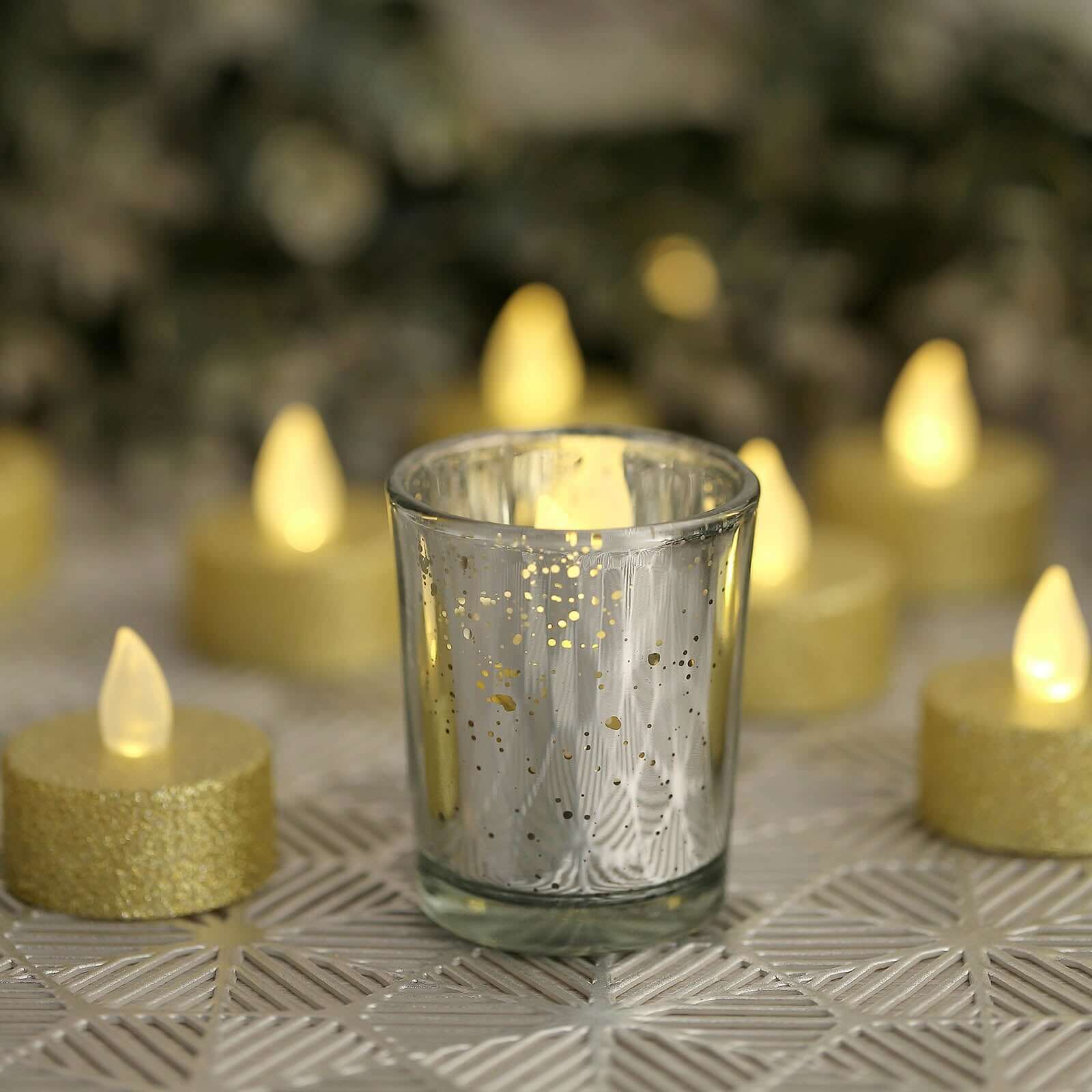 12-Pack Mercury Glass Candle Holders Silver with Speckled Design - Votive Tealight Holders 2"