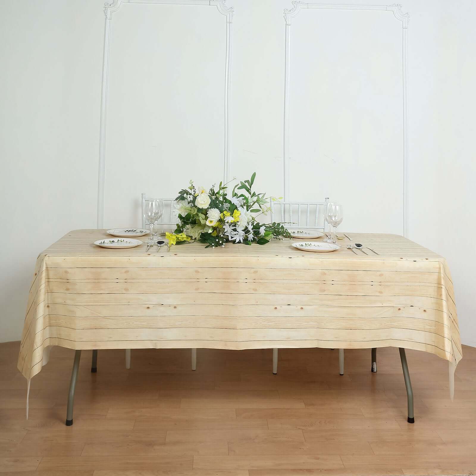 Plastic Table Cover Natural Rectangle with Rustic Wooden Print - Durable PVC Disposable Tablecloth 52"x108"