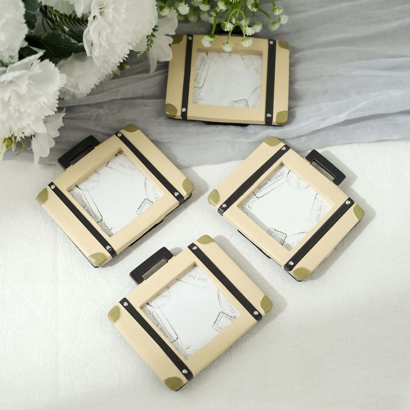 4-Pack Picture Frames Resin Mini Suitcase Design - Vintage Travel Wedding Place Card Holders & Party Favors 3"