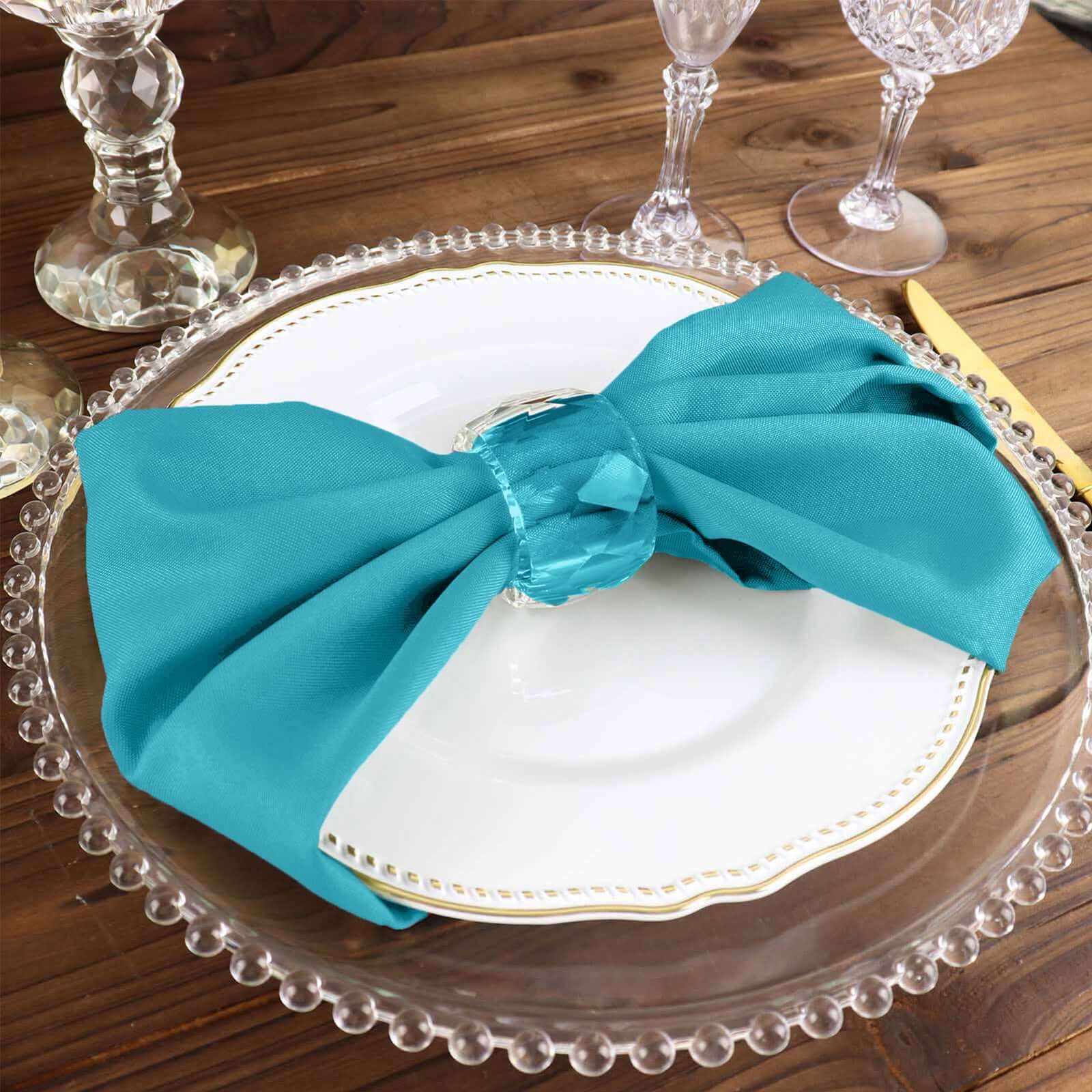 5 Pack Polyester 17"x17" Napkins Turquoise - Durable & Wrinkle Resistant Dinner Napkins