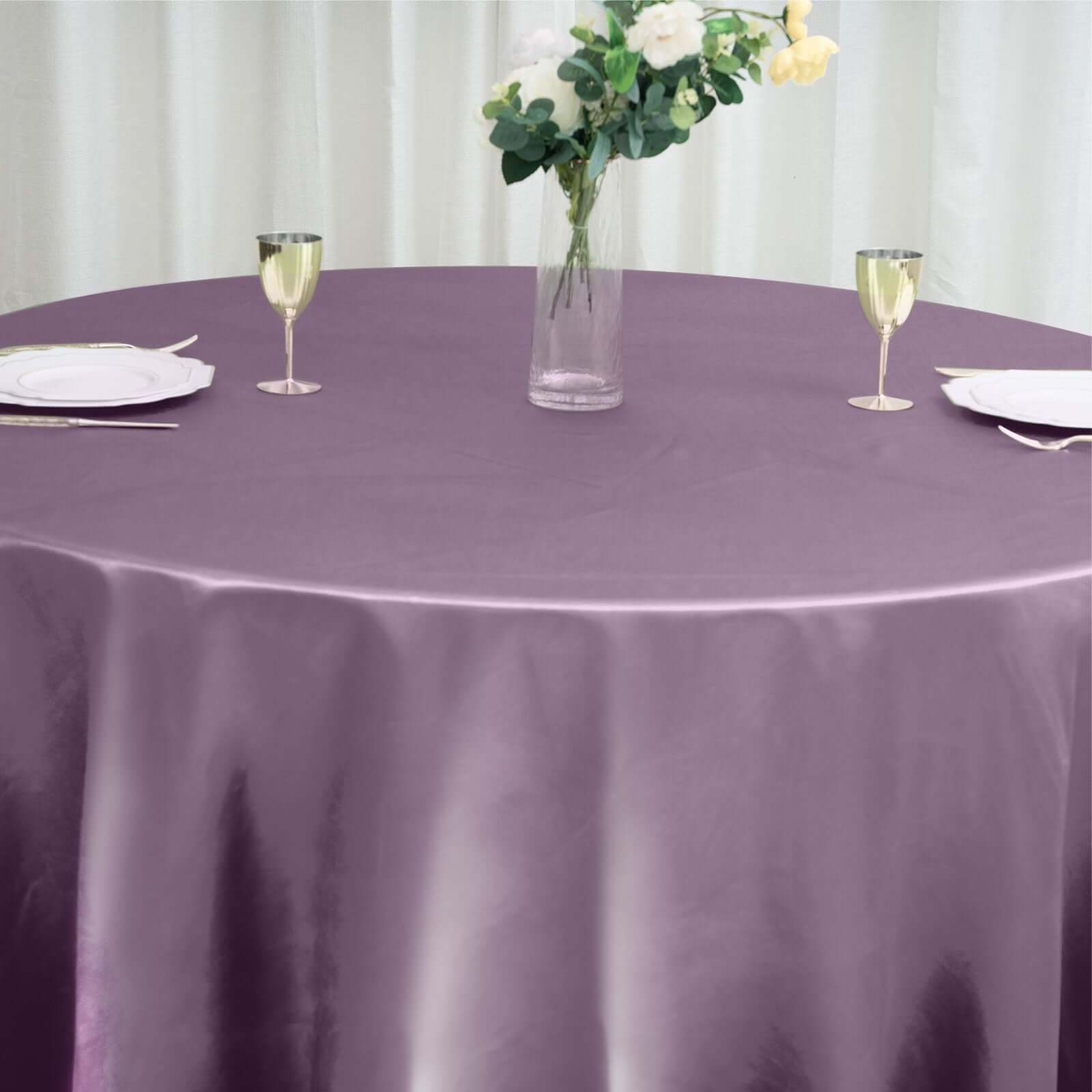 Satin 120" Round Tablecloth Violet Amethyst - Stylish Seamless Table Cover