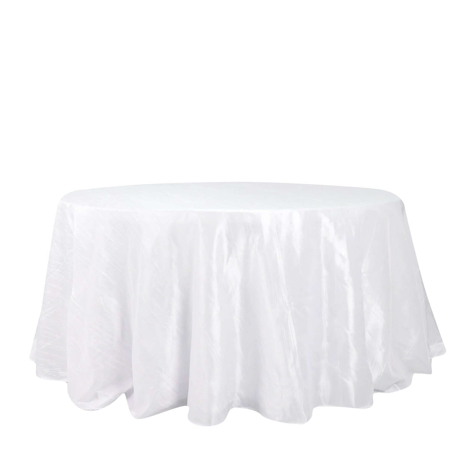 Taffeta 132" Round Tablecloth White - Seamless Accordion Crinkle Design for Exquisite Occasions