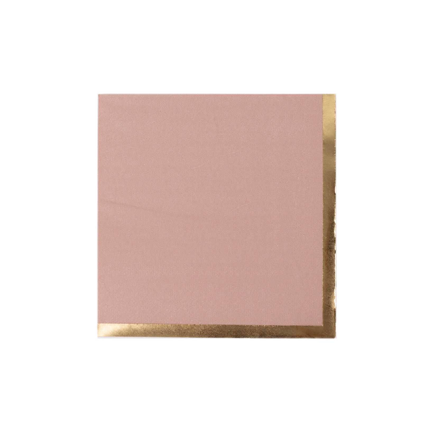 50-Pack Paper Beverage Napkins Dusty Rose with Gold Foil Edge - 2 Ply Disposable Soft 18GSM Cocktail Napkins 5"x5"