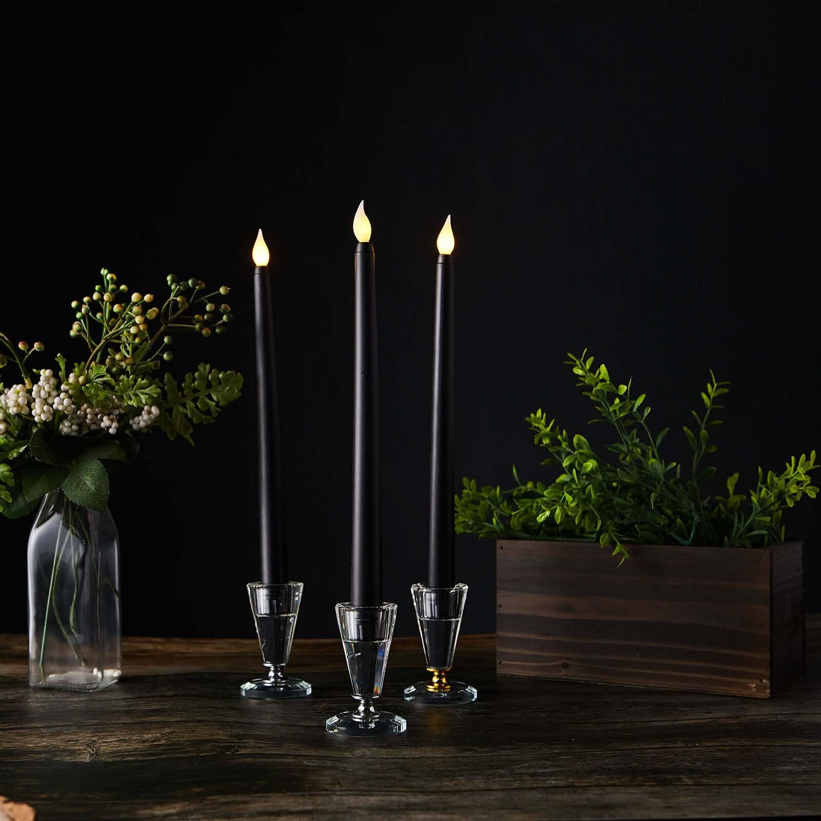 3-Pack LED Decorative Lighting Warm Flickering Black - Flameless Taper Candles 11"