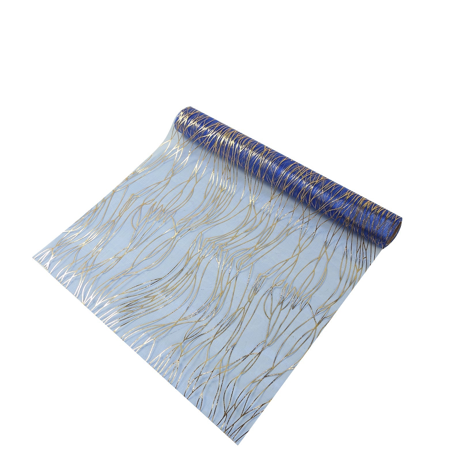 5 Pack Organza 12"x108" Table Runners Royal Blue - Gold Wave Design