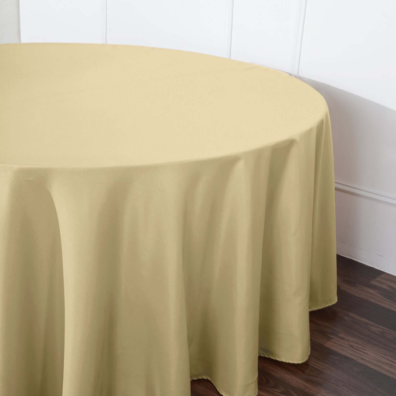 Polyester 120" Round Tablecloth Champagne - Seamless Wrinkle-Resistant Table Cover