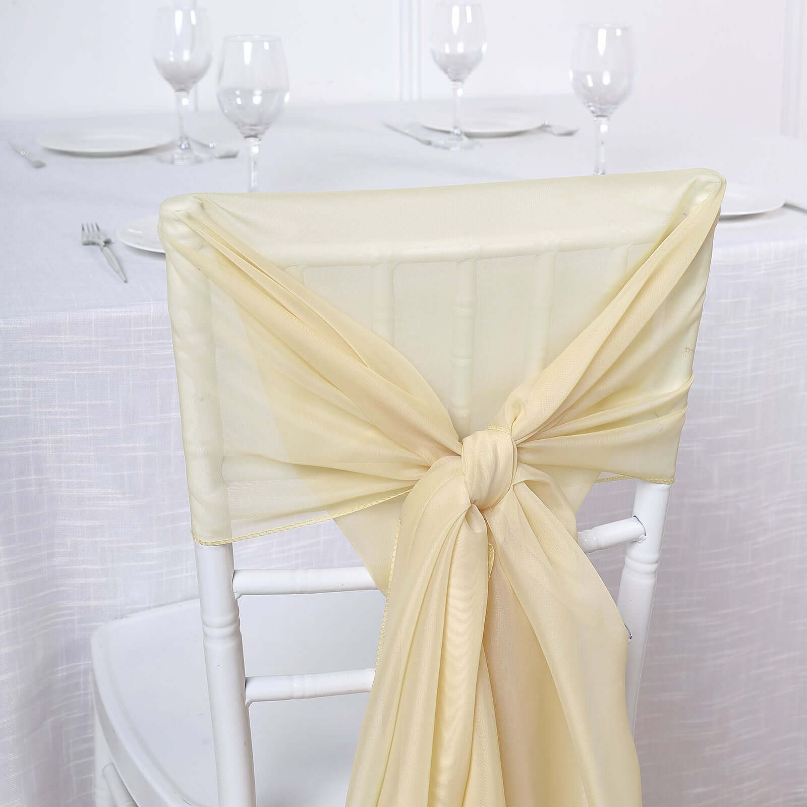 5 Pack Premium Chiffon Chair Sashes Champagne - Soft & Lightweight Designer Chair Bows 22"x78"