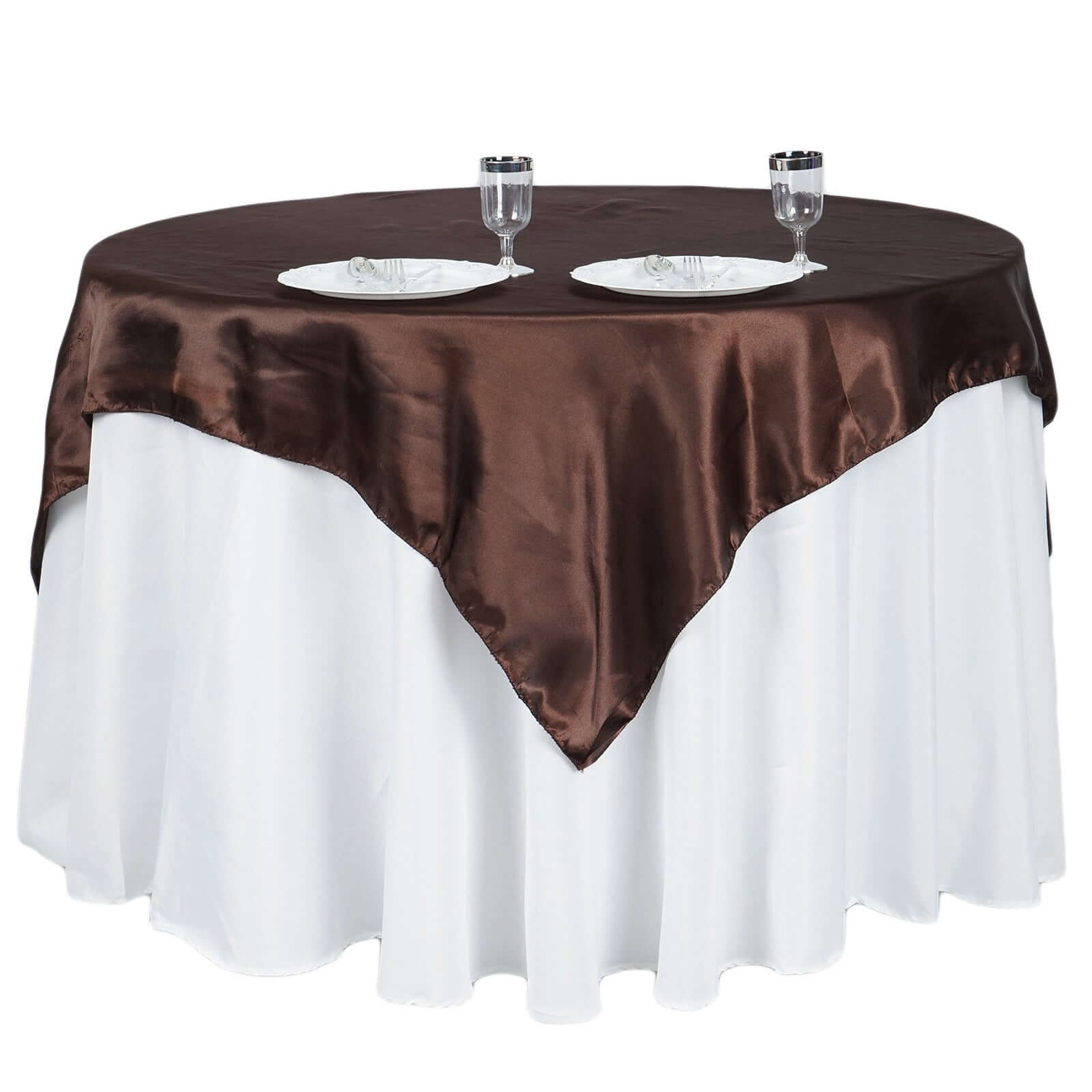 Satin 60"x60" Table Overlay Square Tablecloth Chocolate - Smooth Silky Touch Table Cover