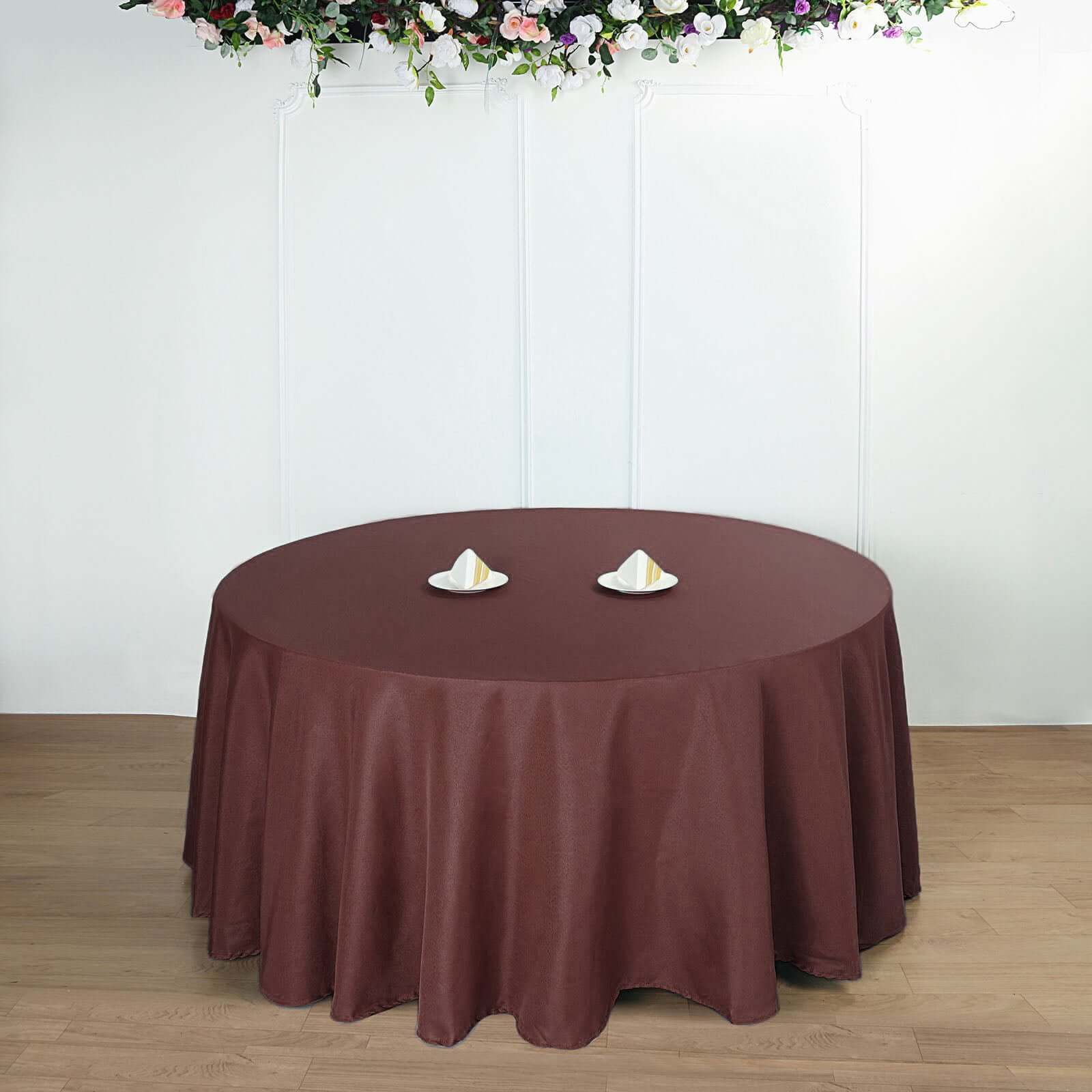 Polyester 132" Round Tablecloth Chocolate - Seamless Chic Table Cover