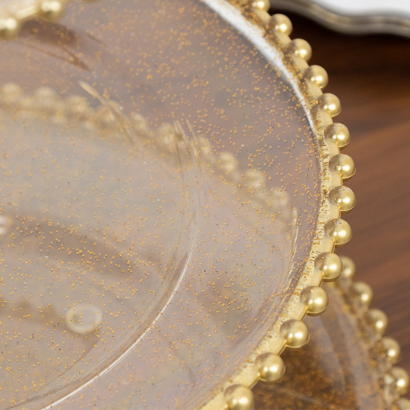 14" Clear Gold Glittered 3-Tier Plastic Dessert Display Stand With Gold Beaded Rim, Round Cupcake Tower Tea Party Serving Platter With Top Handle