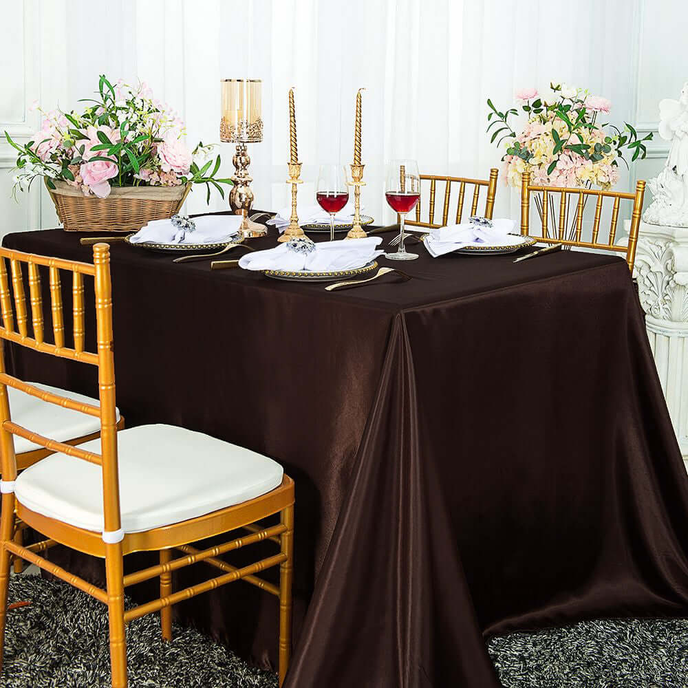 Satin Rectangular 90"x132" Tablecloth Chocolate Satin - Seamless Table Cover