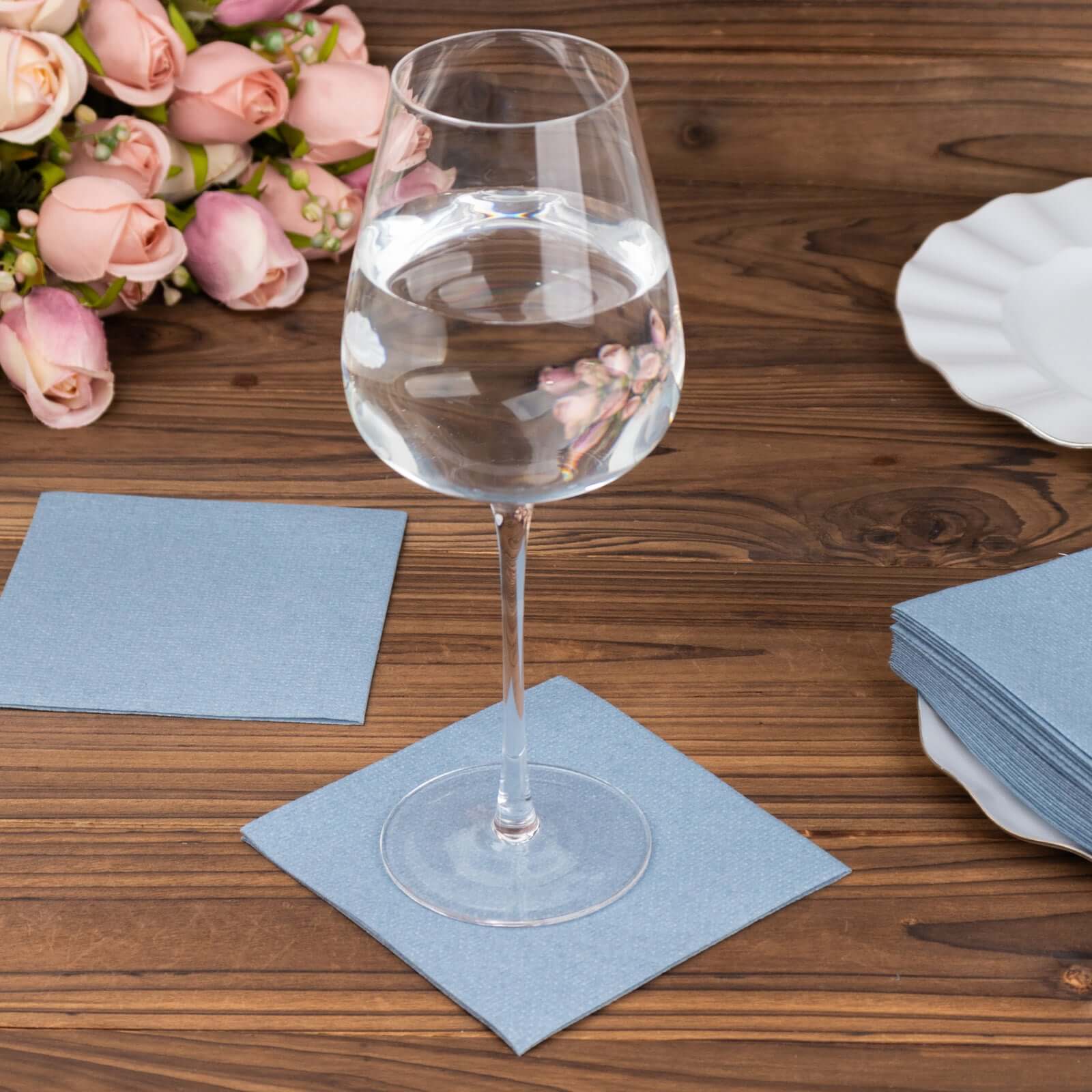 20-Pack Paper Linen-Like Cocktail Napkins Dusty Blue - Disposable 5"x5" Airlaid Soft Napkins
