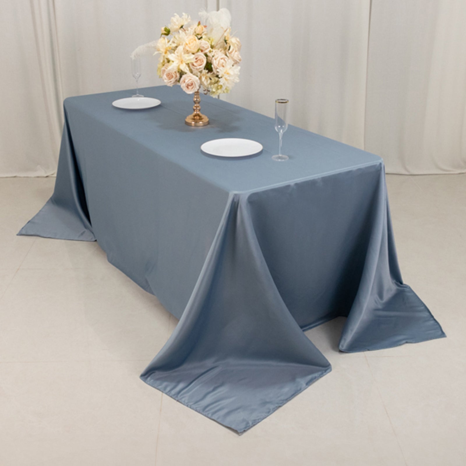 Lamour Satin 90"x132" Rectangle Tablecloth Dusty Blue - Soft & Silk-Like Seamless Table Cover