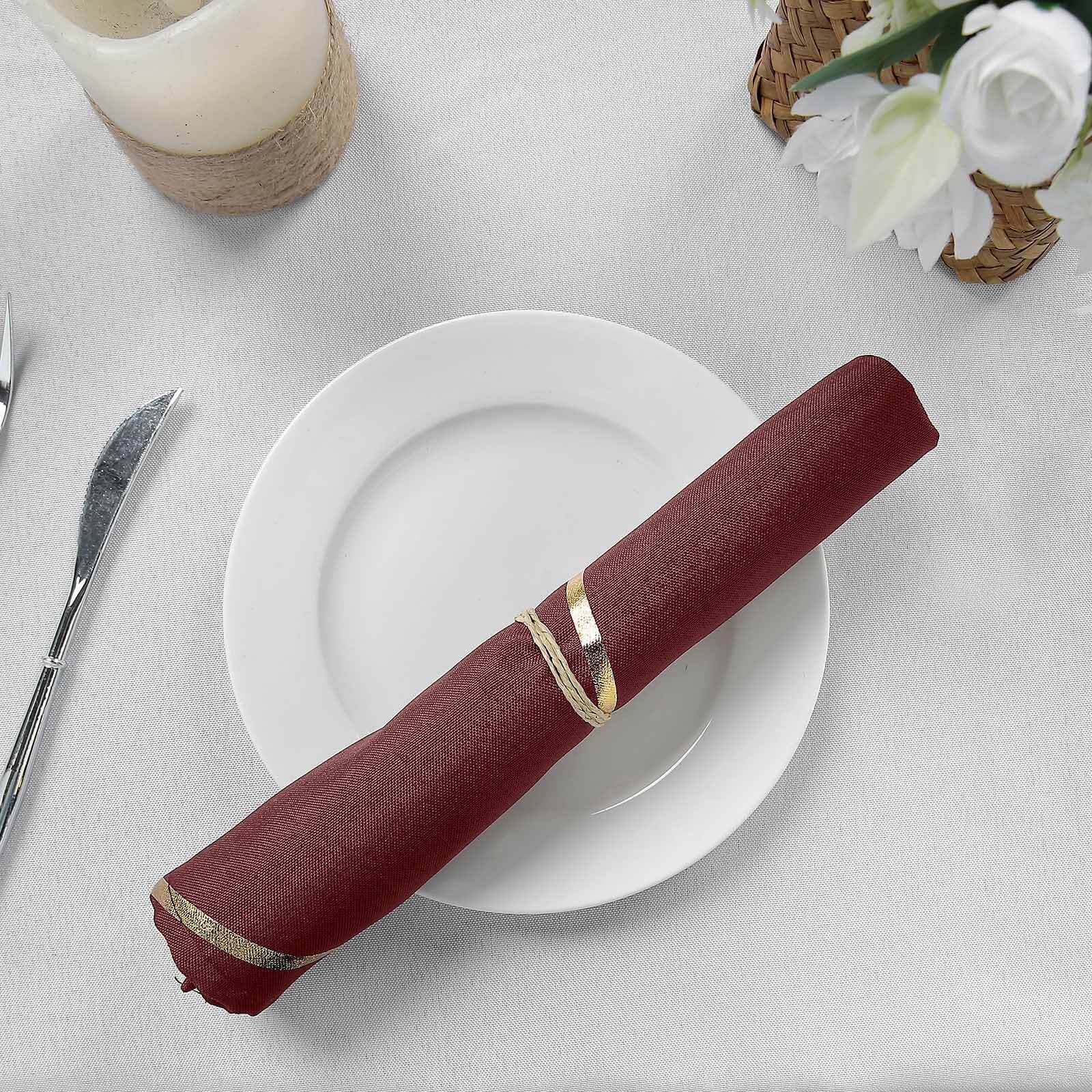 5 Pack Modern Burgundy and Geometric Gold Cloth Dinner Napkins 20"x20"