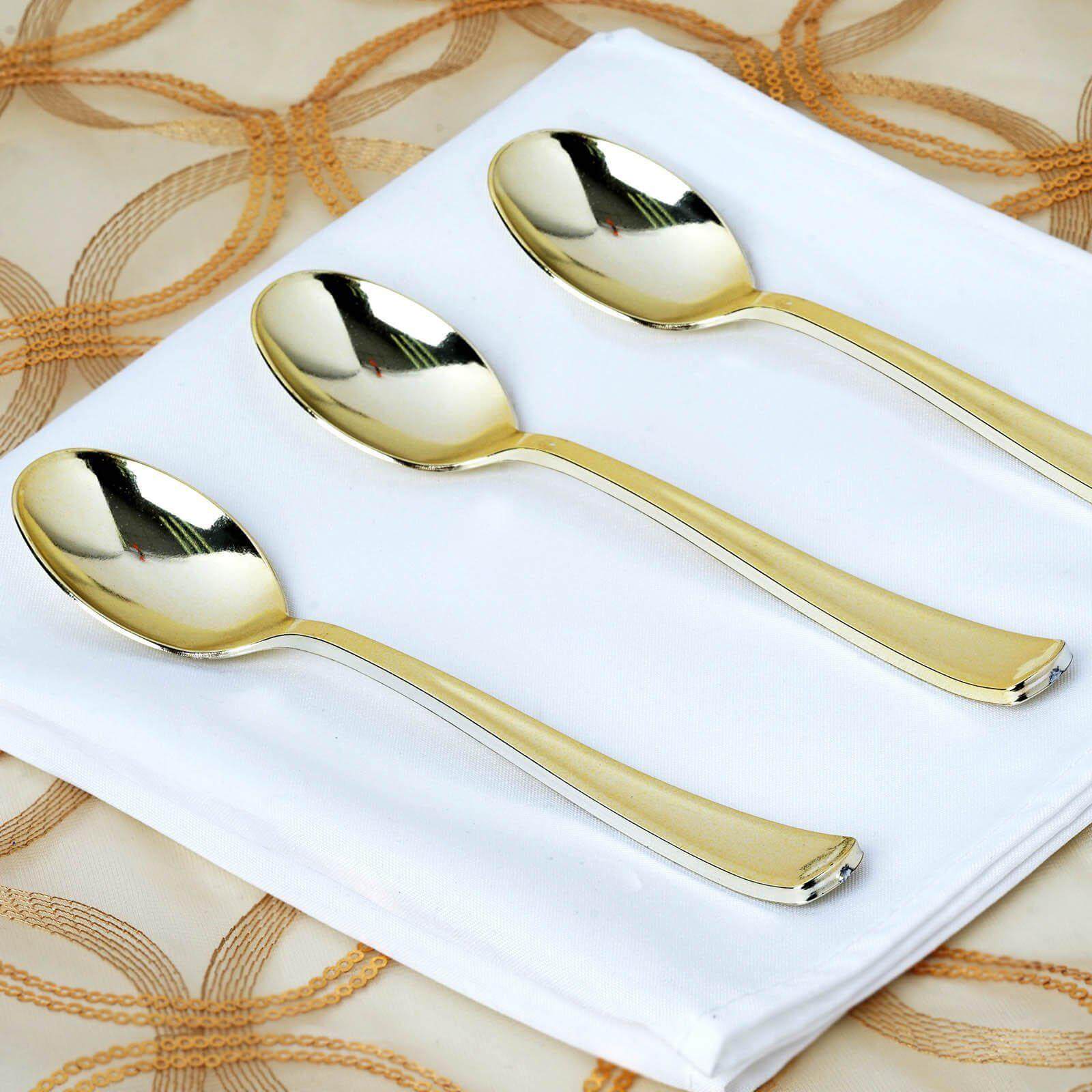 25-Pack Plastic Utensil Set Metallic Gold Classic Heavy Duty - Decorative Disposable Tableware 7", 8"