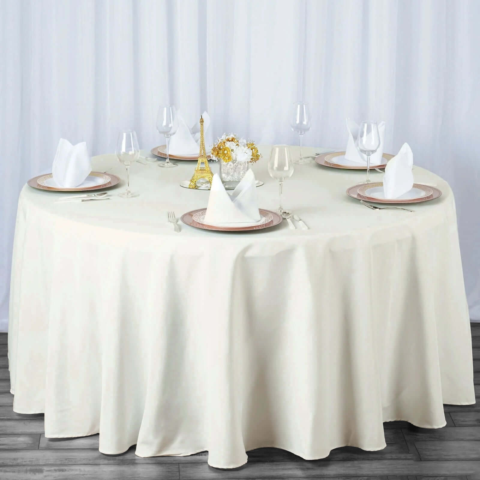 Premium Polyester 120" Round Tablecloth Ivory - Seamless 220GSM Wrinkle-Resistant Design Table Cover