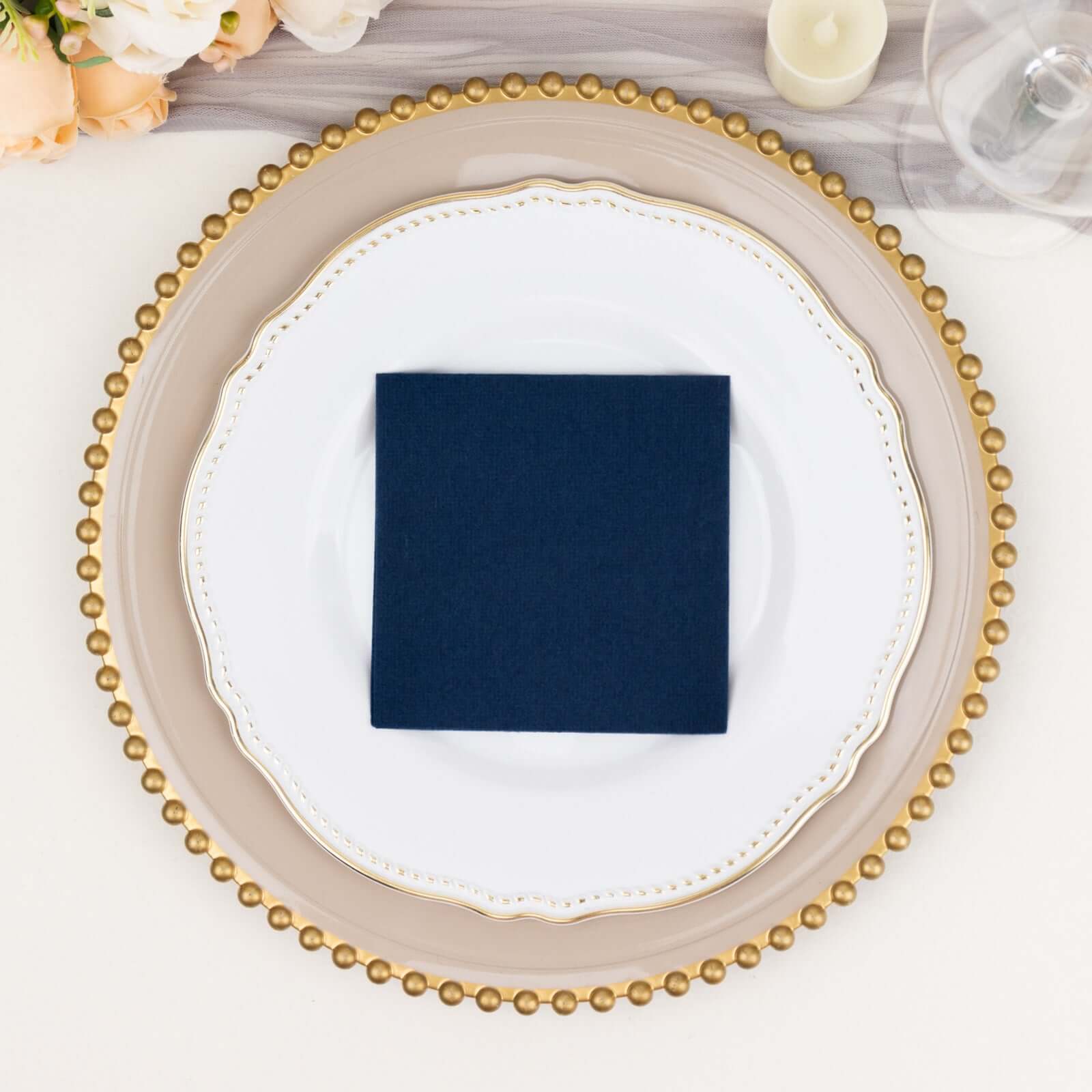 20-Pack Paper Linen-Like Cocktail Napkins Navy Blue - Disposable 5"x5" Airlaid Soft Napkins