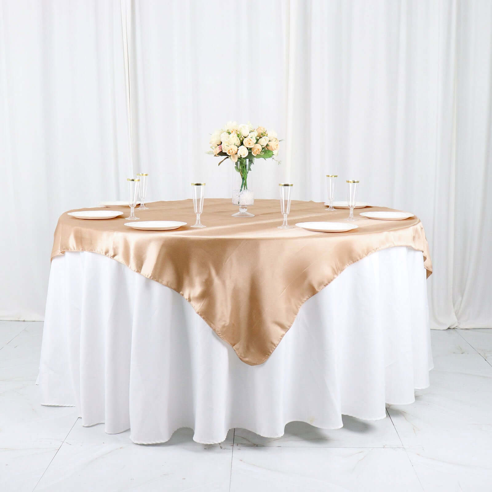 Satin 60"x60" Table Overlay Square Tablecloth Nude - Smooth Silky Touch Table Cover