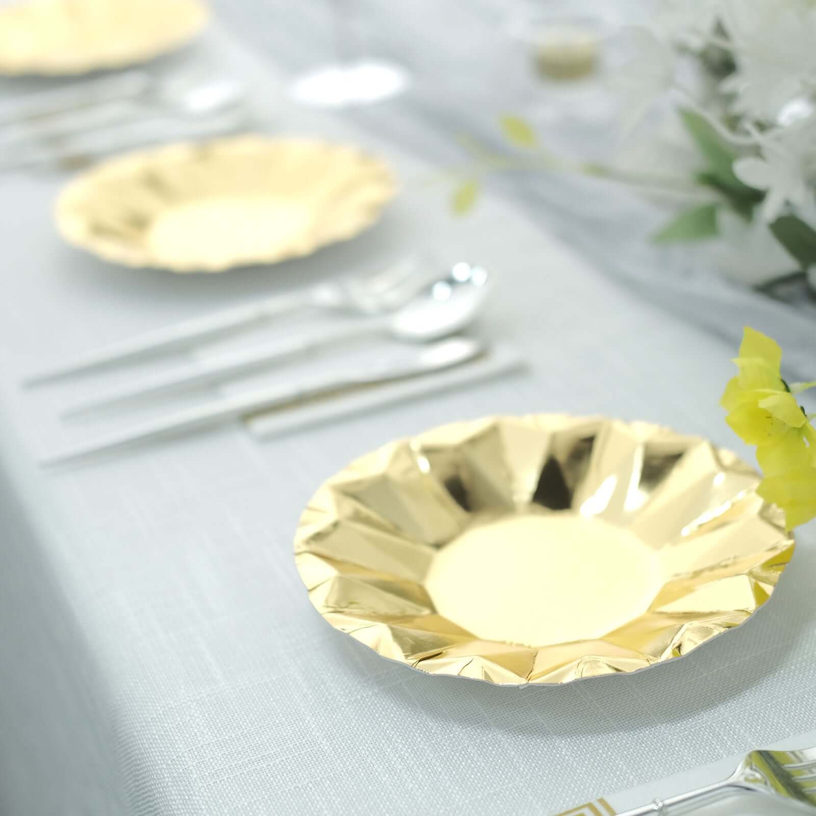 25-Pack Paper 7" Round Dessert Plates in Metallic Gold with Geometric Prism Rim - Disposable 400GSM Appetizer Salad Plates for Dinner Parties & Banquets