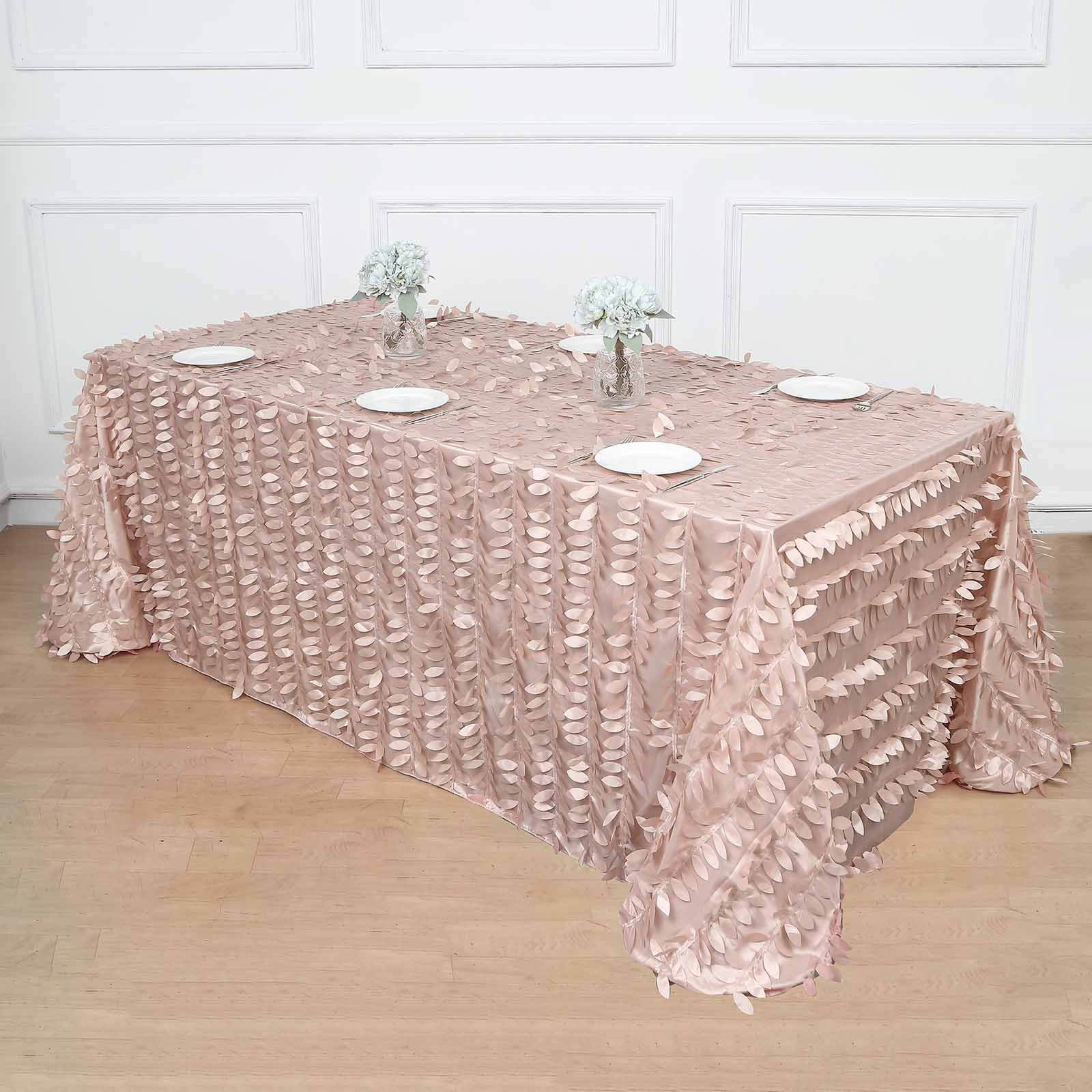 Taffeta 90"x132" Rectangle Tablecloth Dusty Rose | 3D Leaf Petal Design Seamless Table Cover