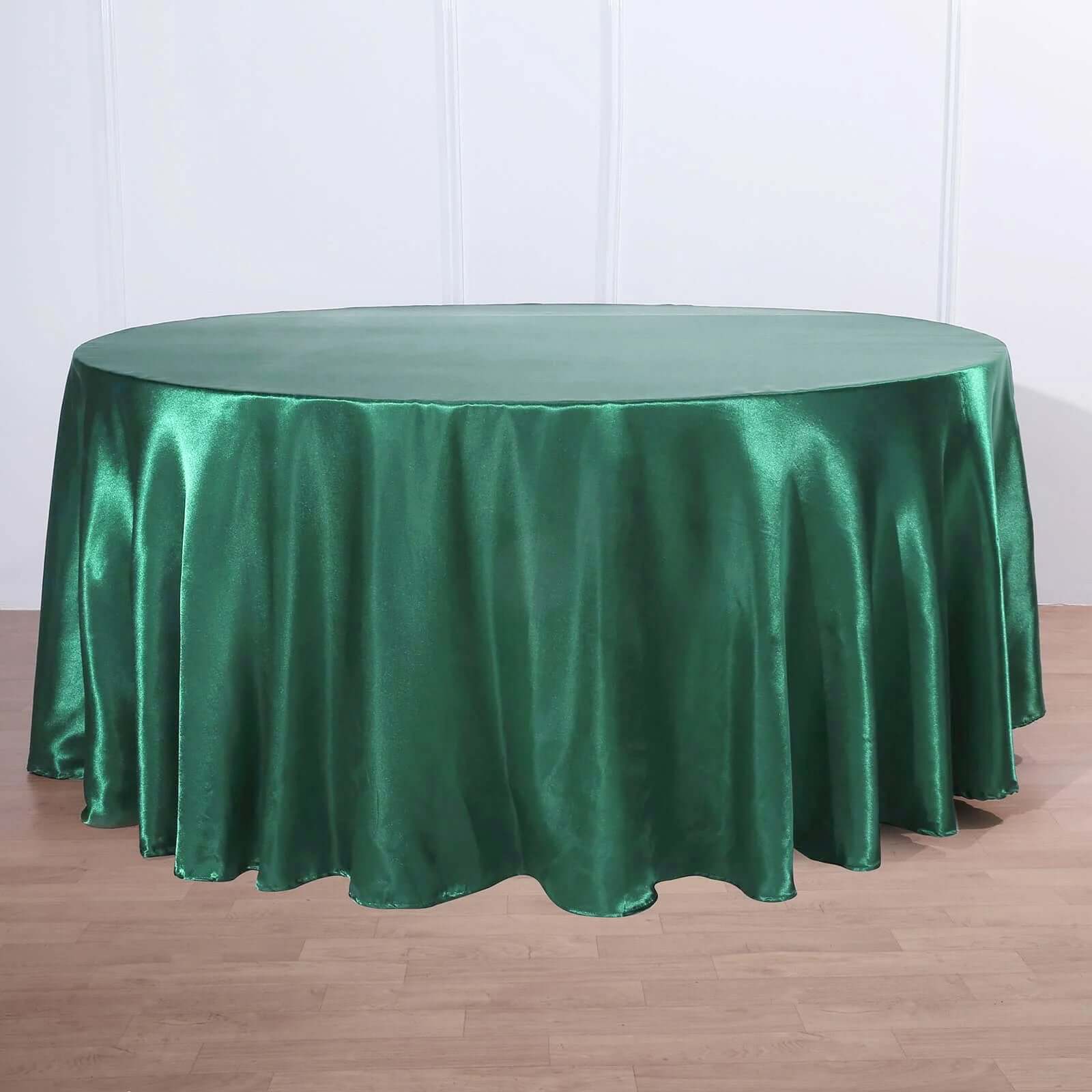 Satin 120" Round Tablecloth Hunter Emerald Green - Stylish Seamless Table Cover