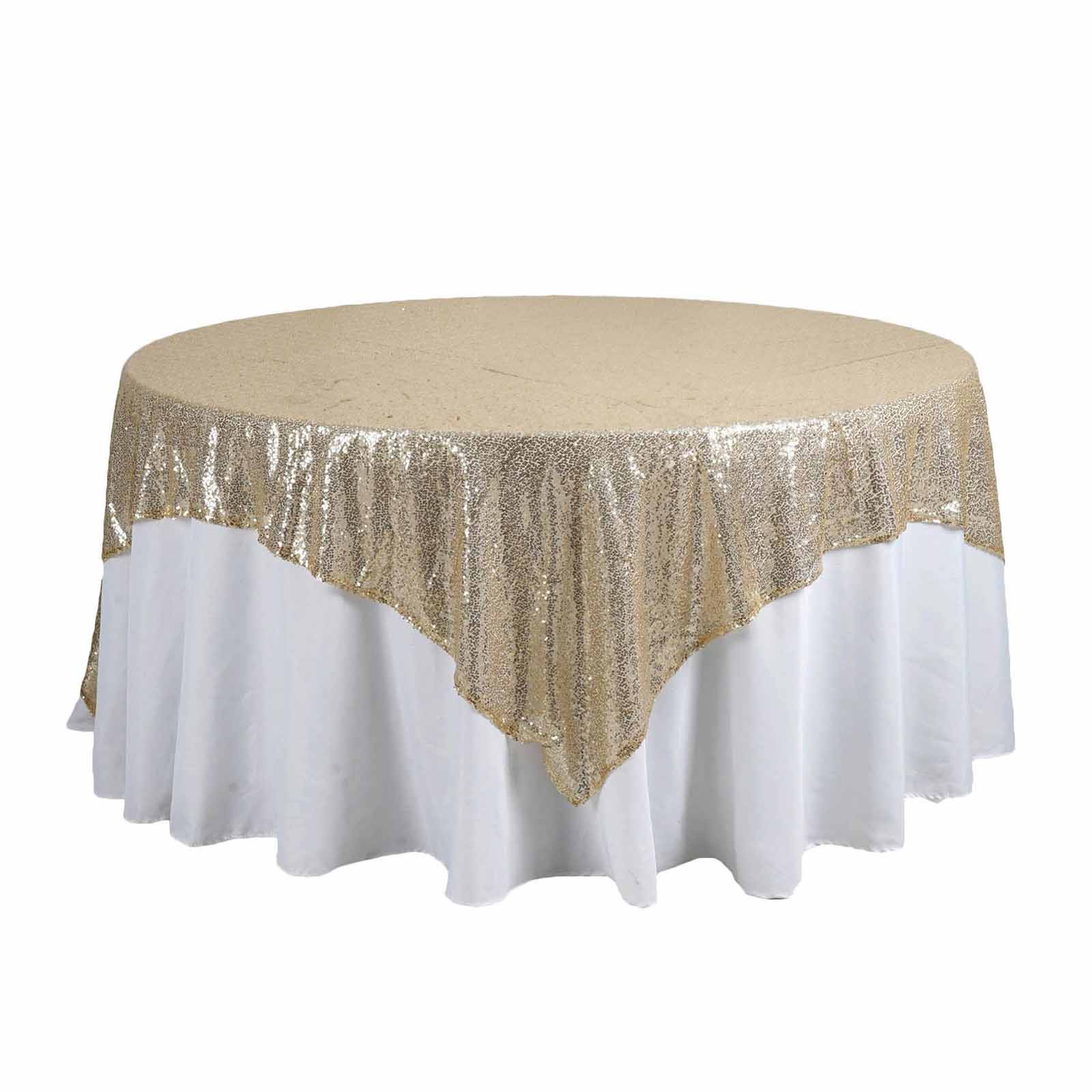 Sequin 90"x90" Table Overlay Square Tablecloth Champagne - Sparkly Table Cover